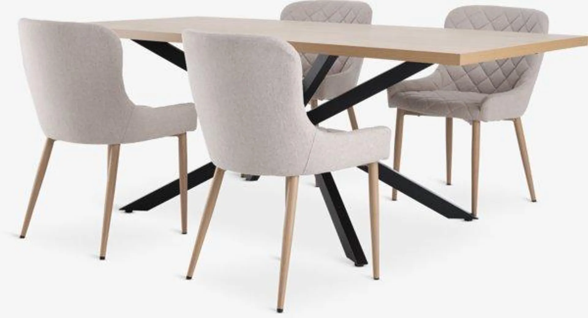 NORTOFT Tavolo L200 cm + 4 BELLINGE Sedie col. sabbia/rovere