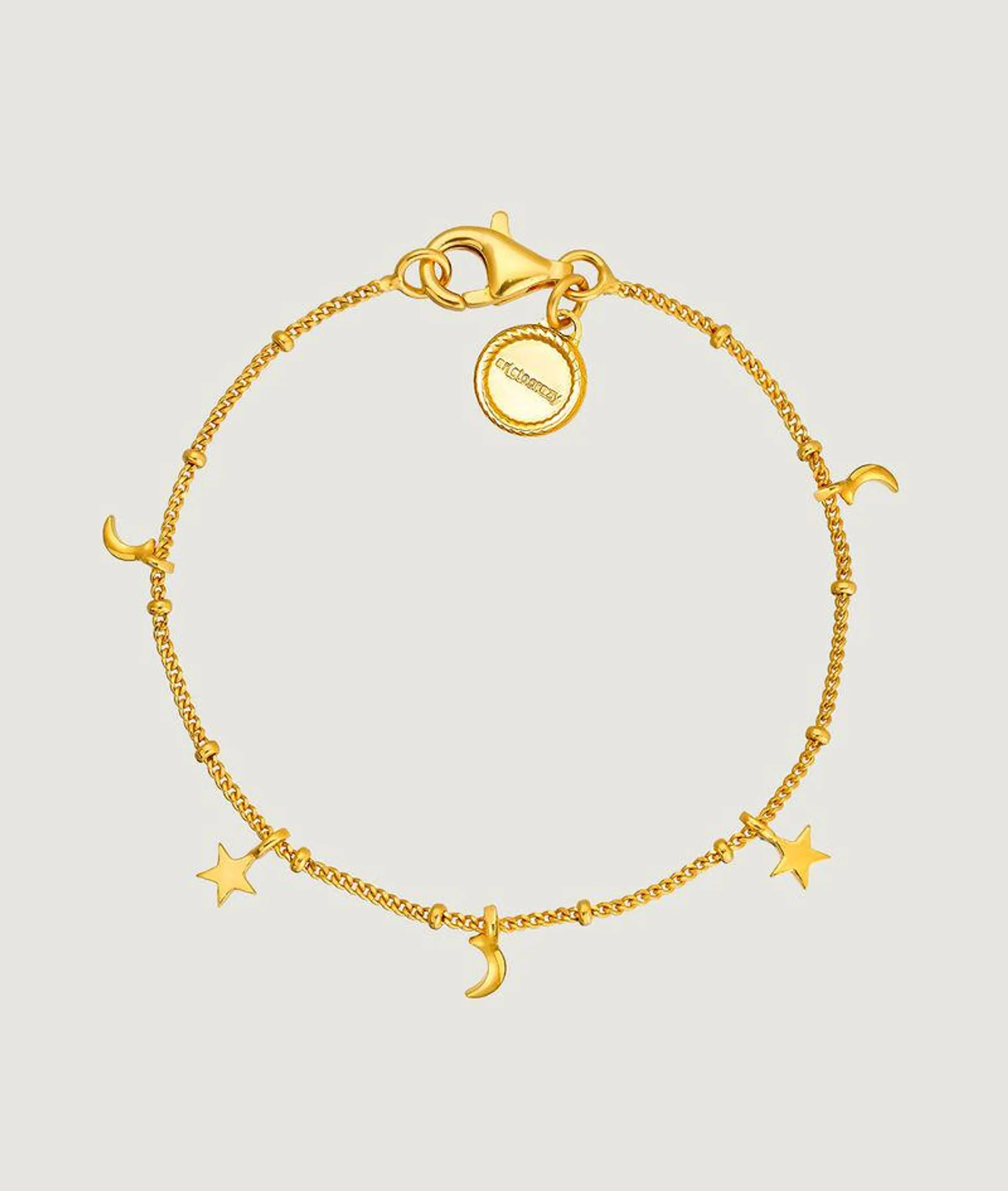 Pulsera de plata 925 bañada en oro amarillo de 18K con lunas y estrellas