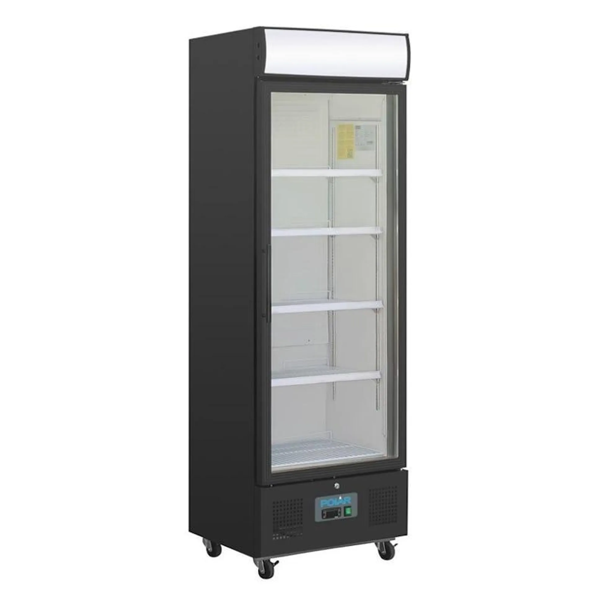 Frigorífico expositor para bebidas con panel iluminado, negro, con puerta de vidrio, con cerradura, 368L Polar GH427