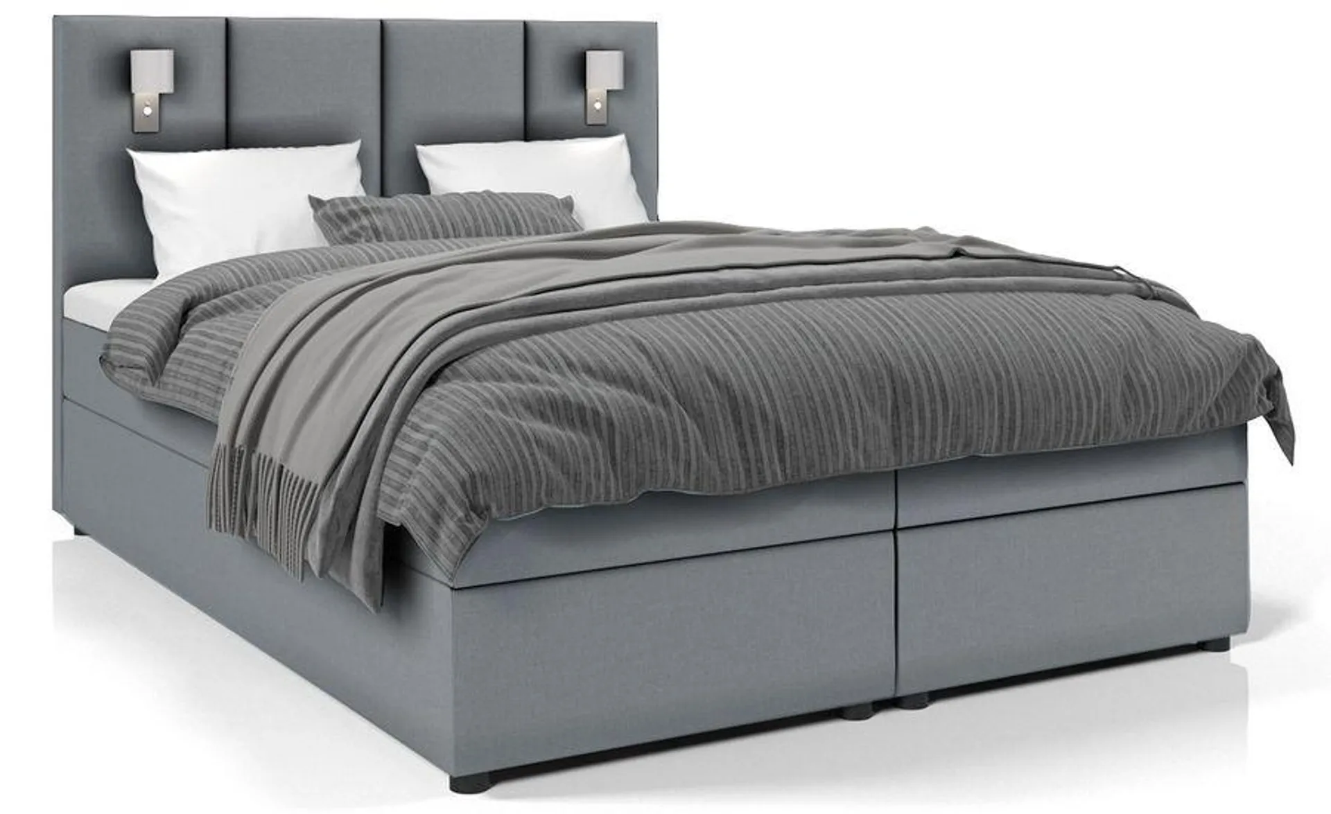 Cama boxspring ligera con colchón y cubrecolchón Parmako 160x200cm Tela Gris