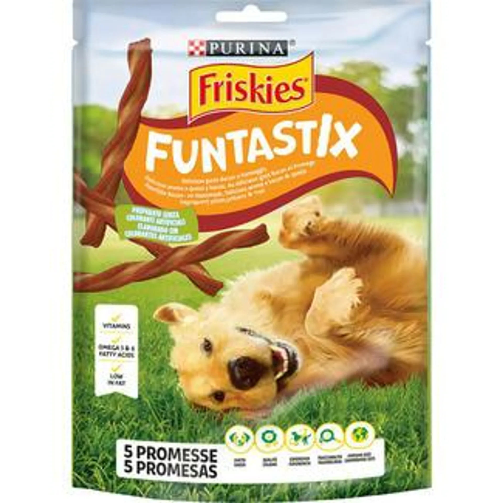 FRISKIES Funtastix snacks en stick para perros aroma a queso y bacon envase 175 g