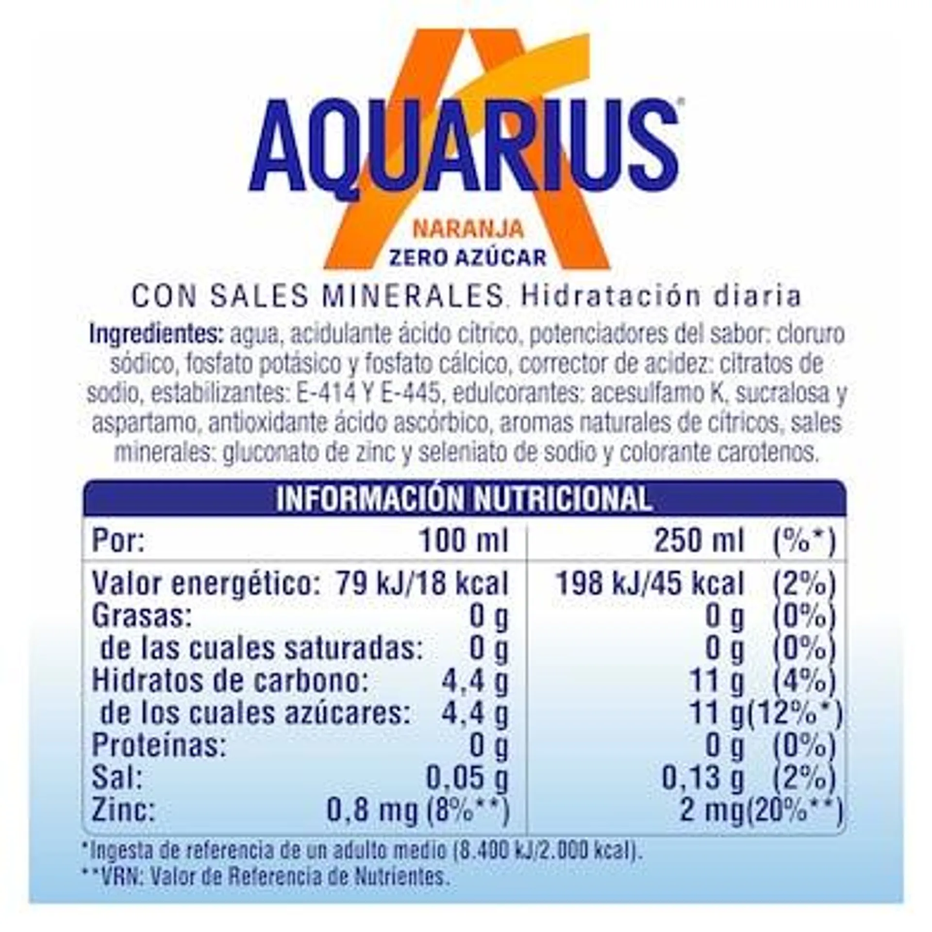 Bebida refrescante de naranja zero azúcar Aquarius botella 1.5 l