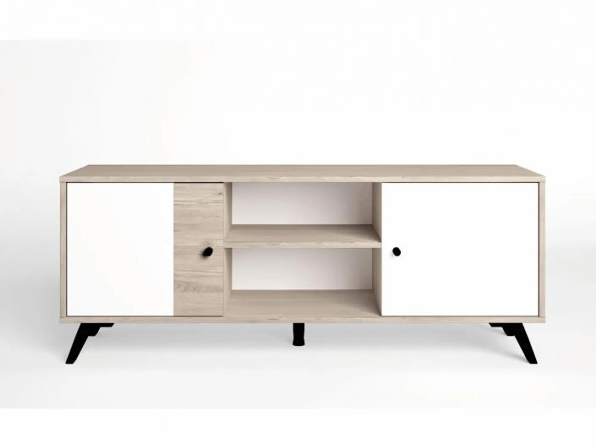 Mueble Tv 2 puertas y 2 huecos color sahara-blanco mate