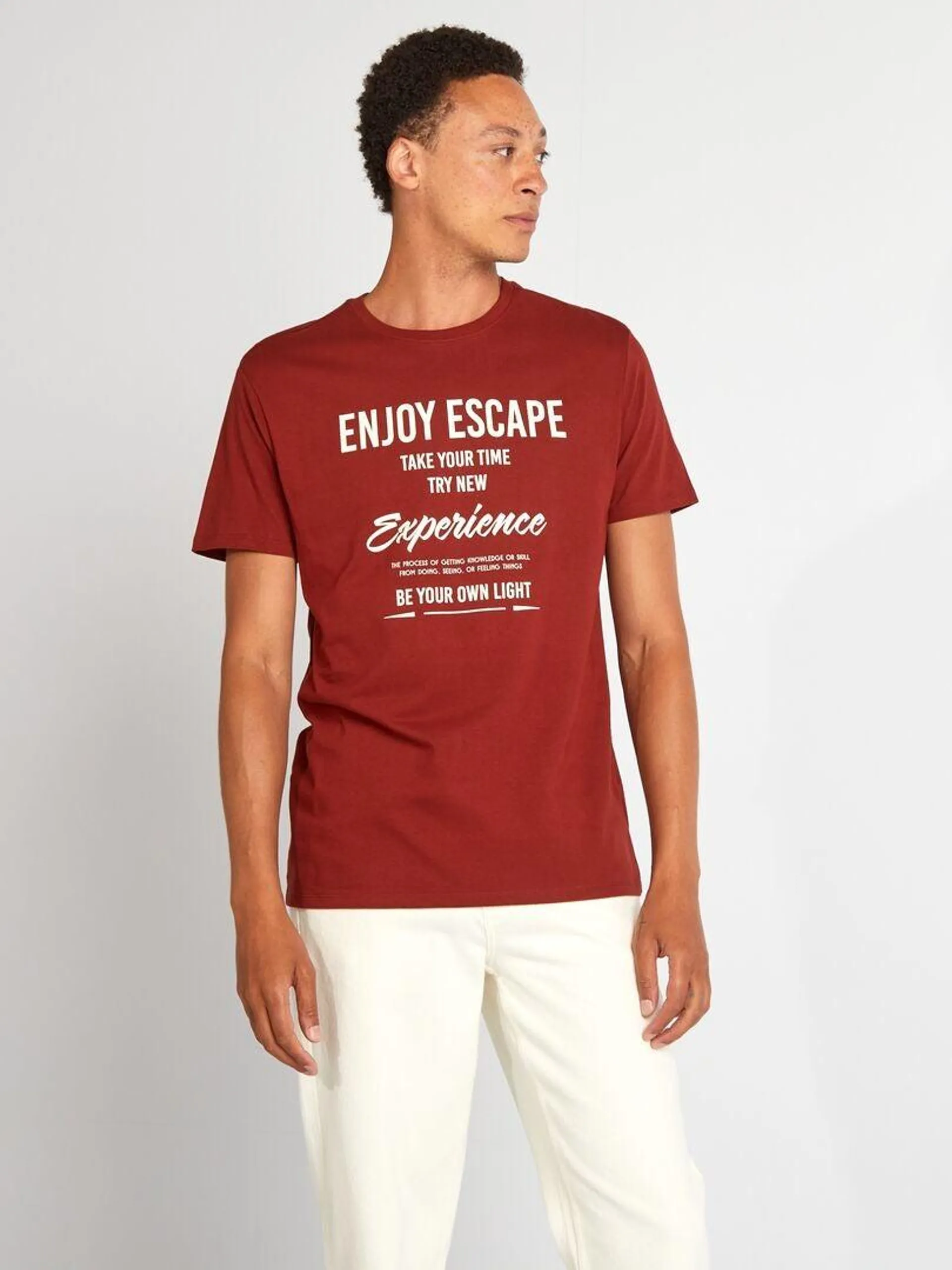 Camiseta de algodón estampada con corte recto - ROJO