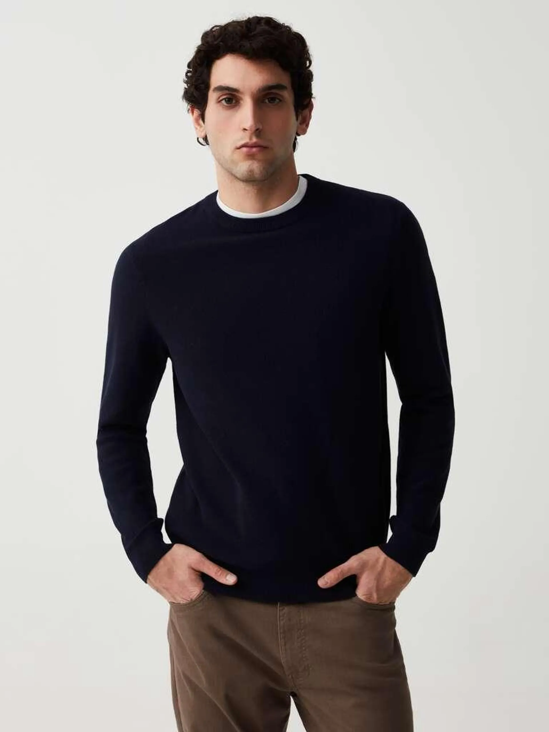 Night Blue Cotton pullover with round neck