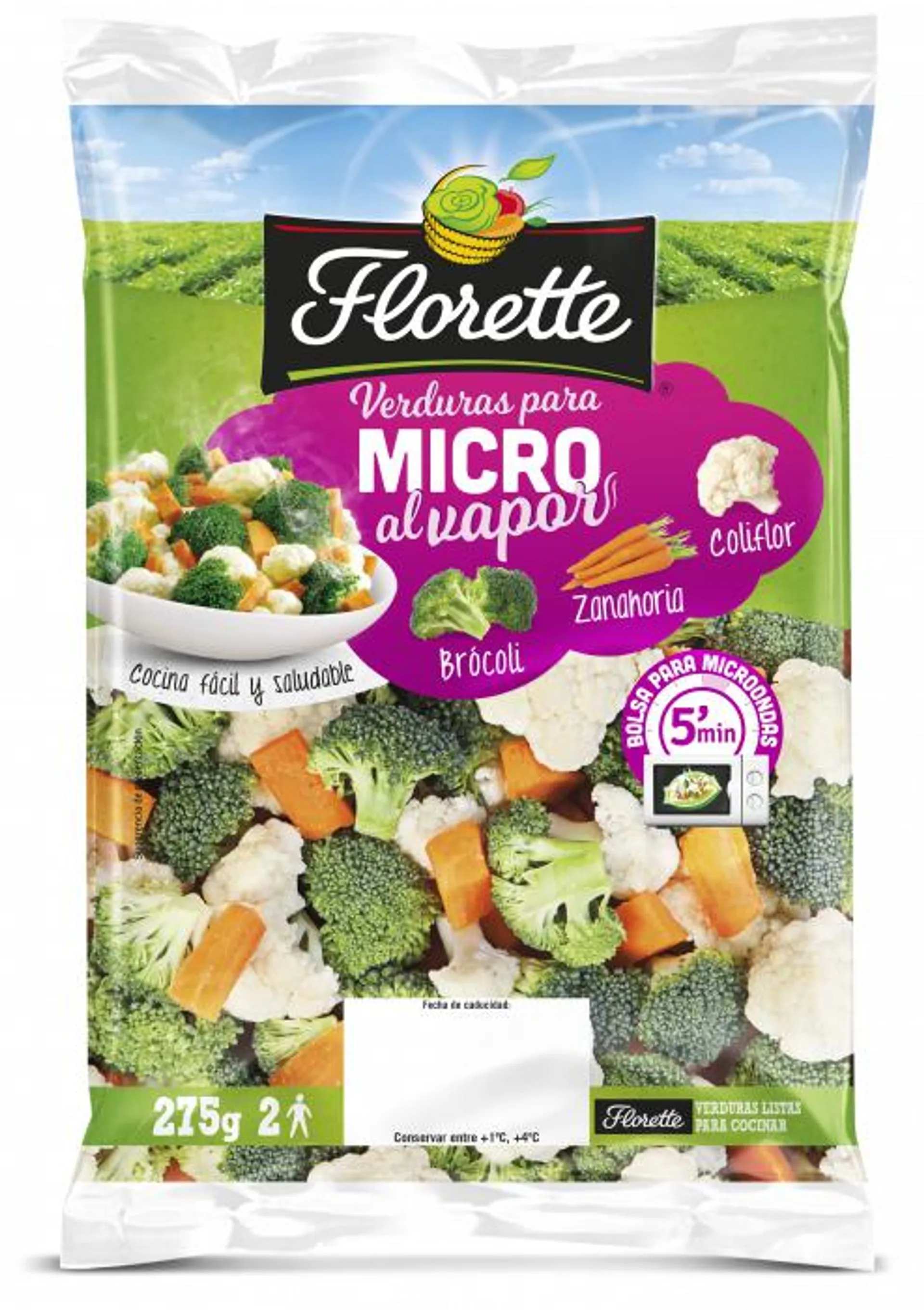 Verduras para microondas coliflor, zanahoria y calabacín florette 350g