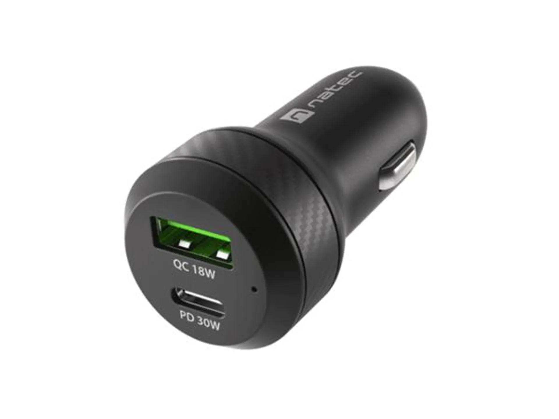 CARGADOR COCHE NATEC CONEY 1XUSB. 1XUSB-C QC3.0. PD 3.0 48W NEGRO