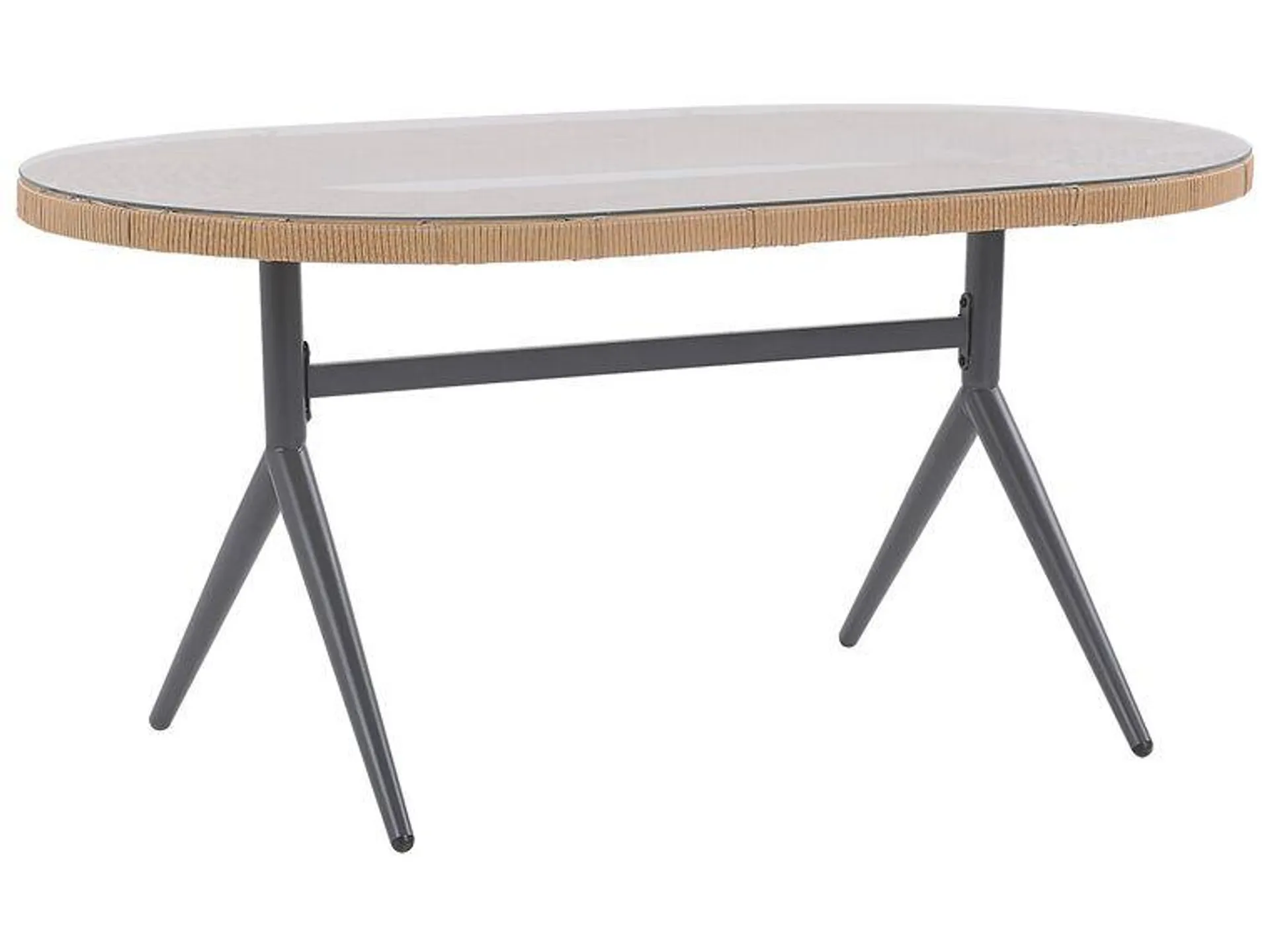 Mesa de comedor de vidrio templado/ratán natural/beige/negro 159 x 94 cm ALIANO