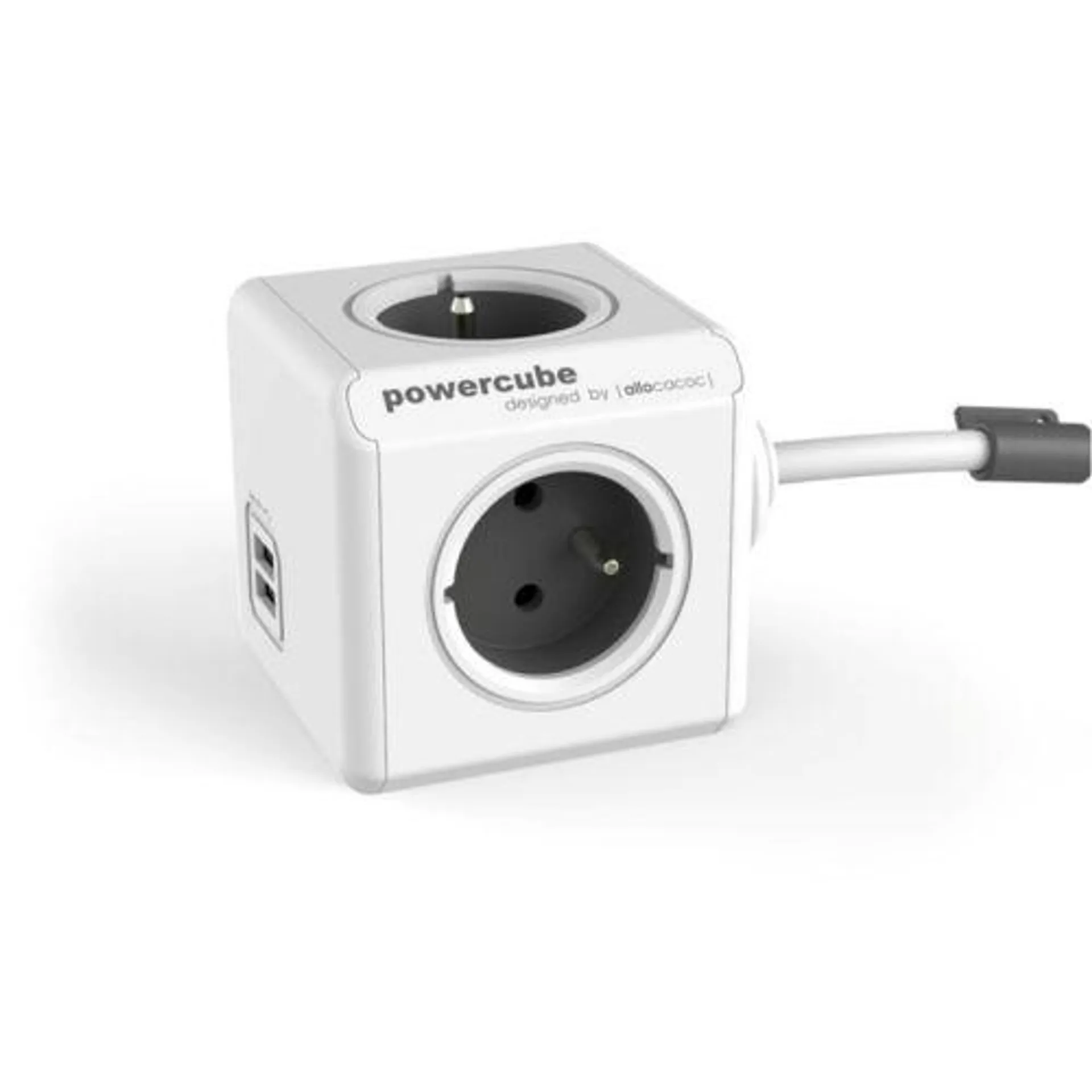 Base multiple electricidad 4 tomas tt 2 usb 3x1,5 1,5mt polipropileno gris blanco powercube 1402 115993