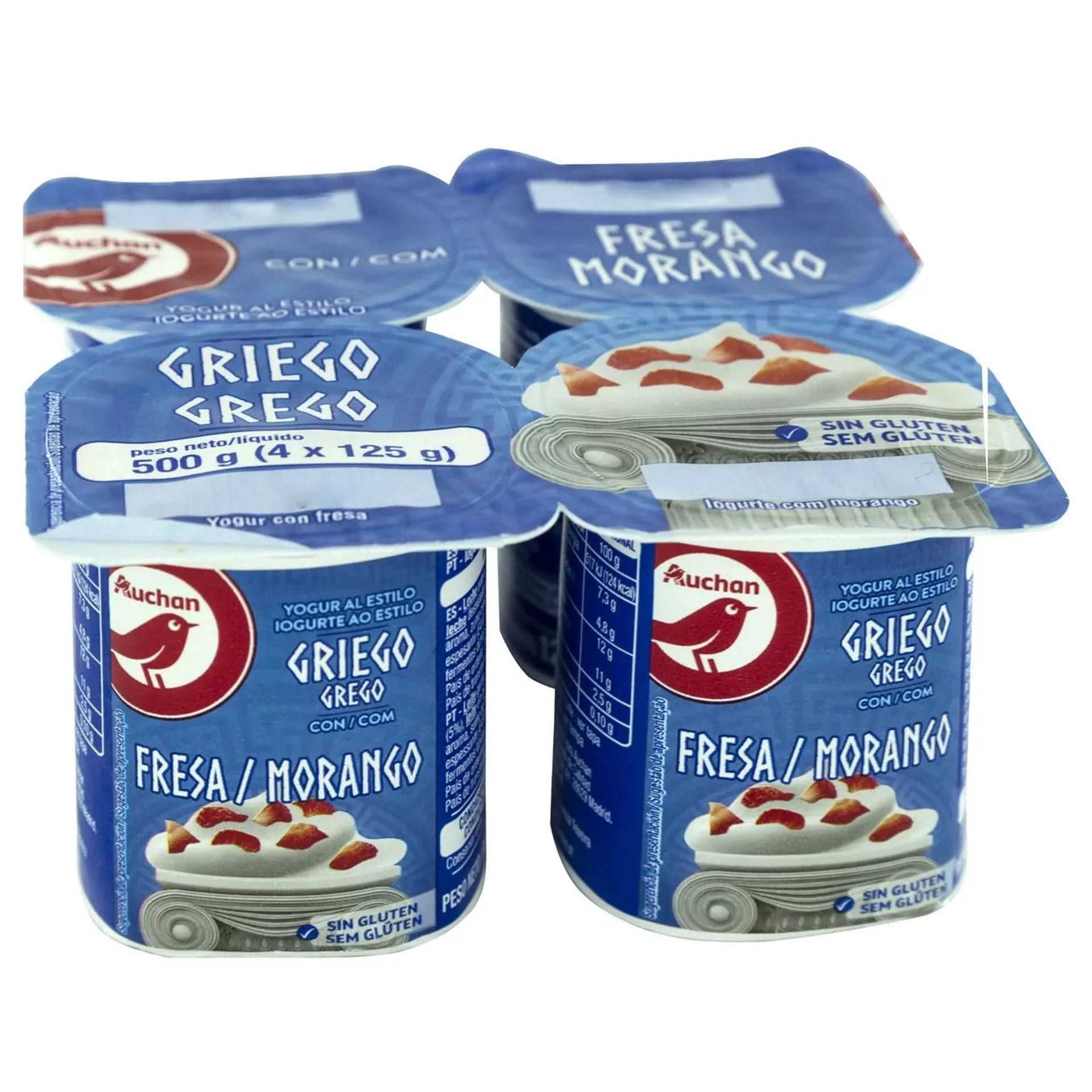 AUCHAN Yogur al estilo griego con pulpa de fresa 4 x 125 g. Producto Alcampo