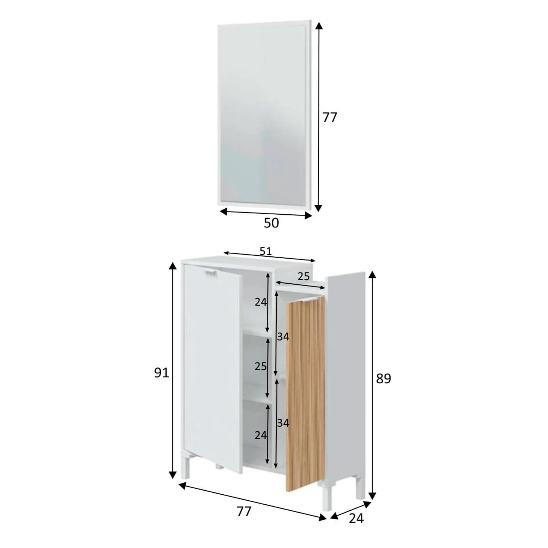 Mueble recibidor Ethna con espejo blanco Artik/natural 91x77x25 cm