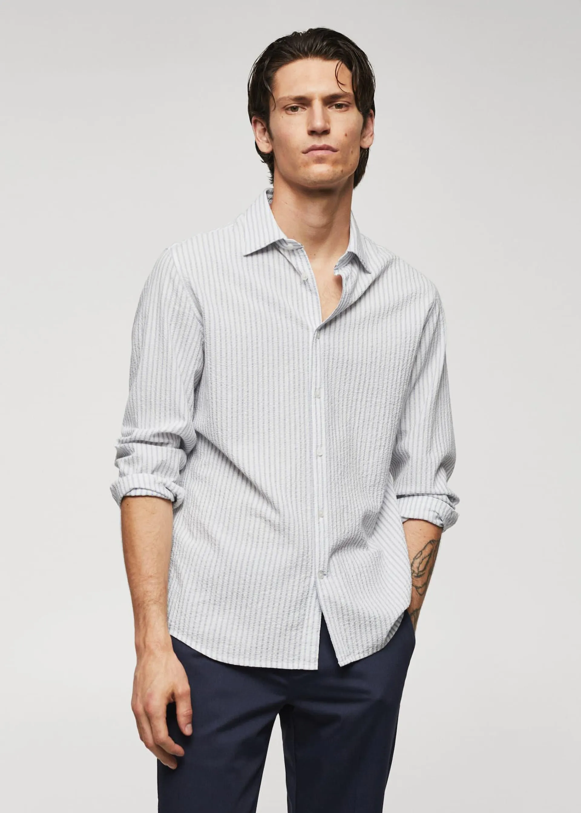 Camisa 100% algodón seersucker rayas