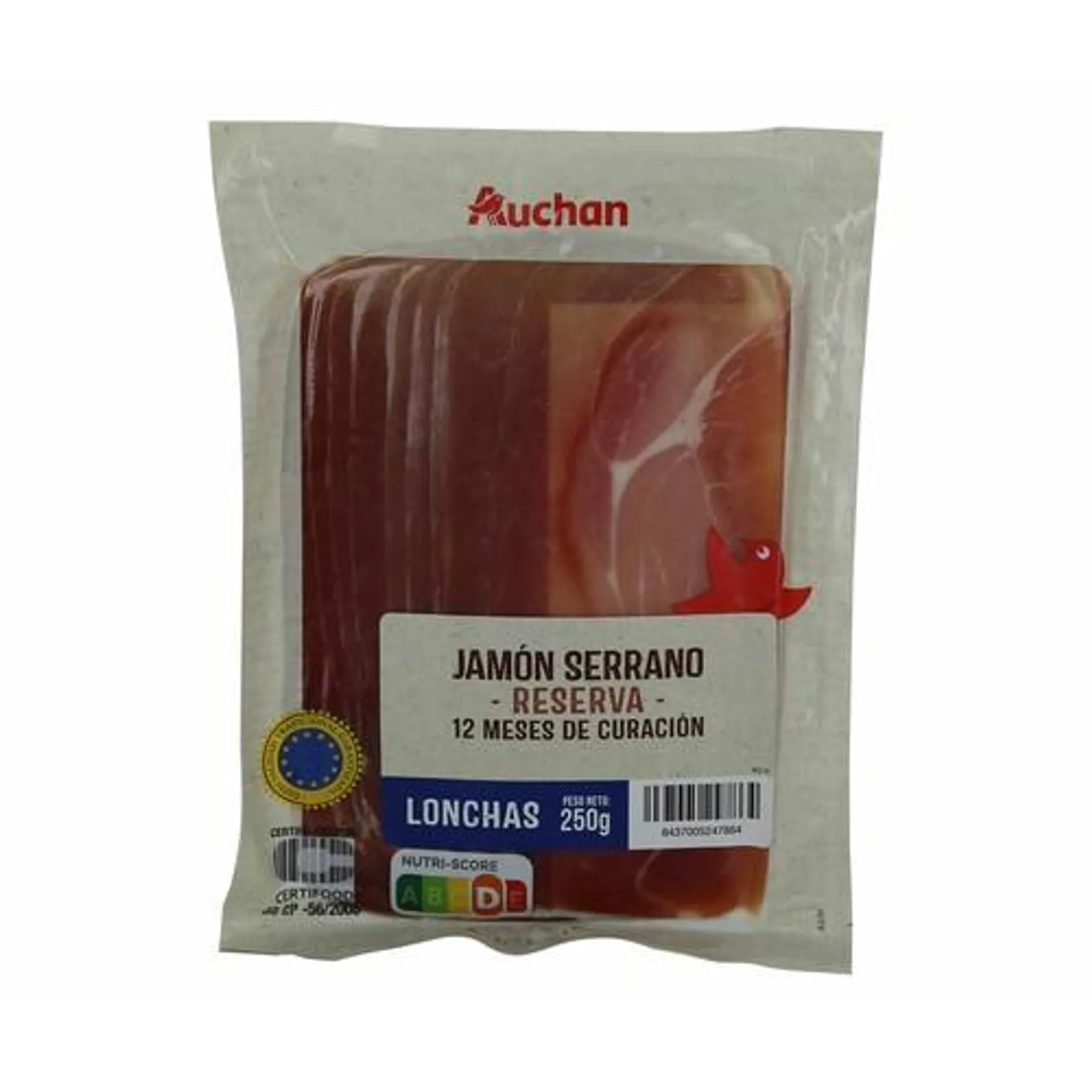 PRODUCTO ALCAMPO Jamón serrano reserva (curación mínima de 12 meses) cortado en lonchas PRODUCTO ALCAMPO 250 g.