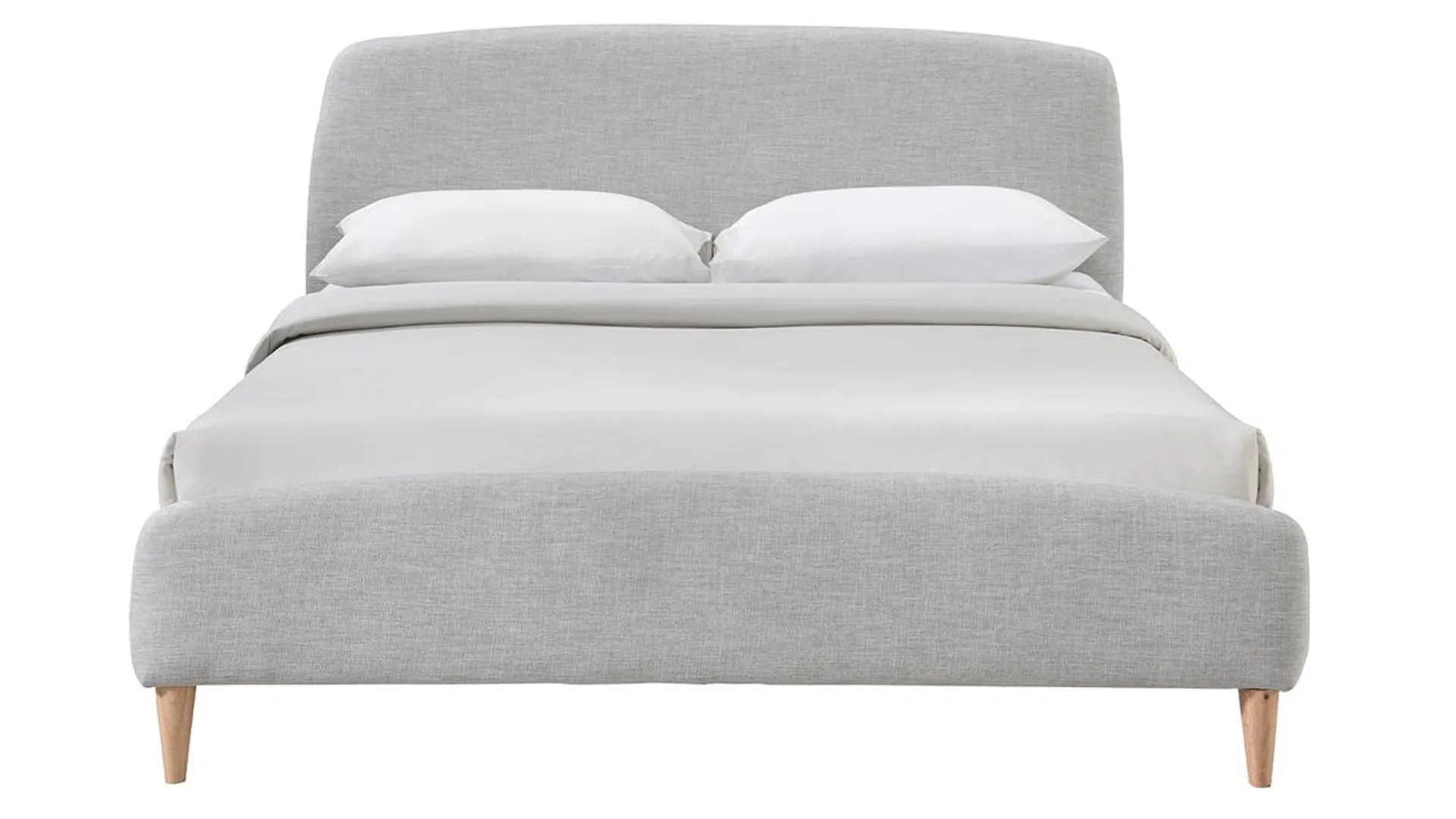 Lit adulte scandinave tissu gris clair et bois 160 x 200 cm NIELS