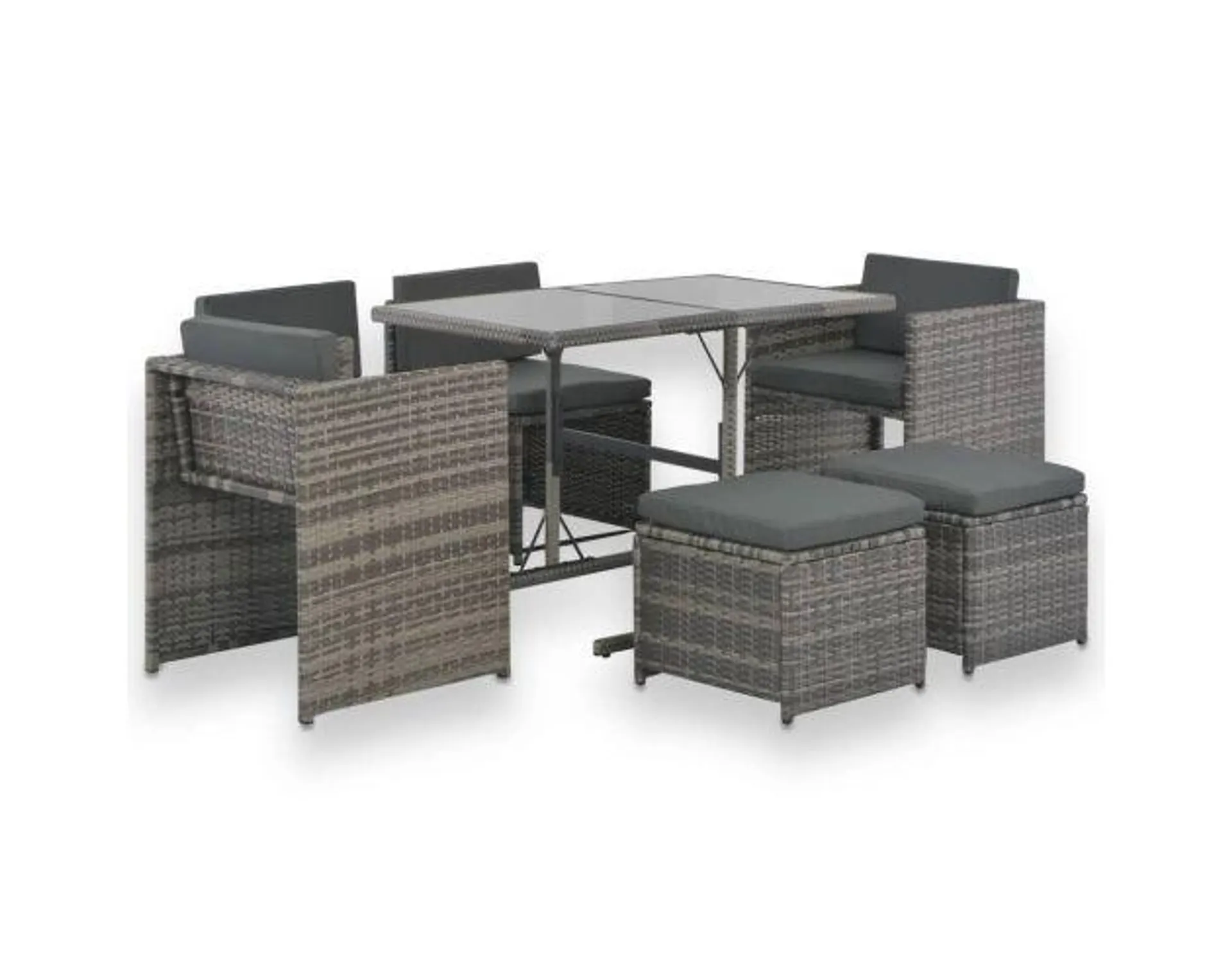 vidaXL set de comedor de jardín 7 pzs y cojines ratán sintético gris