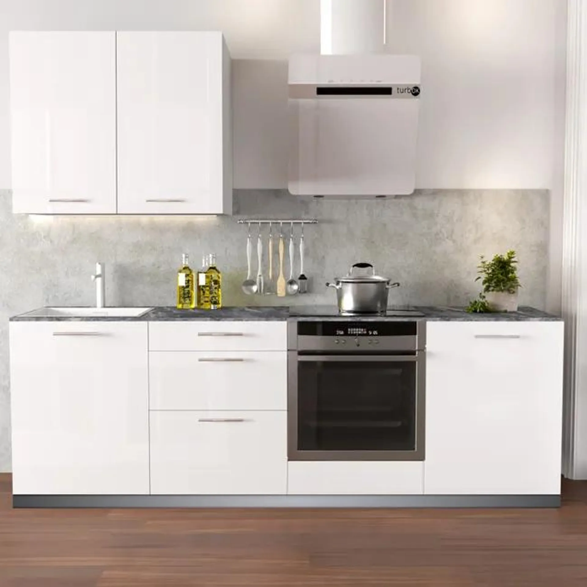 Cocina en kit DELINIA ID con altos SEVILLA blanco brillo 2.40 m