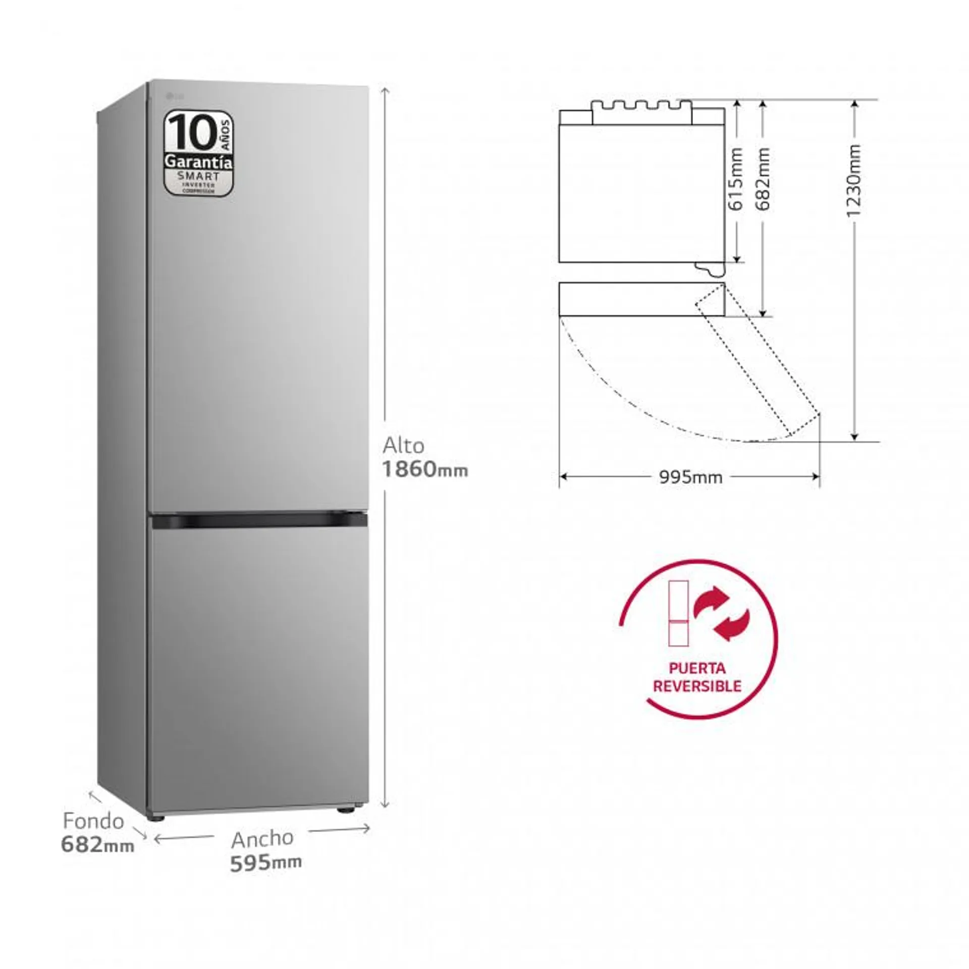 Outlet Frigorífico Combi Door Cooling+, 1,86m, Clasificación D, inox antihuellas