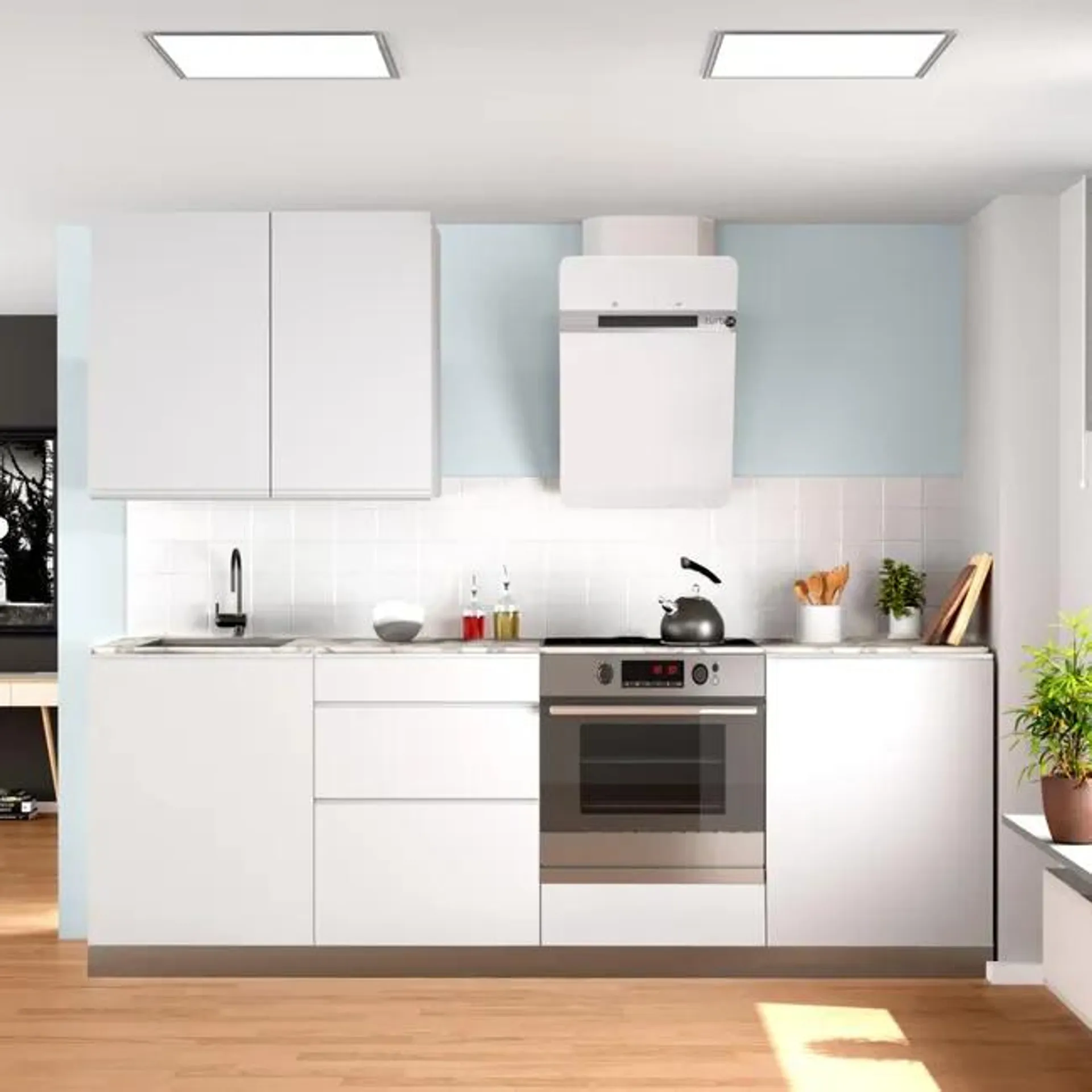 Cocina en kit DELINIA iD con muebles altos Tokyo blanco mate 240 cm