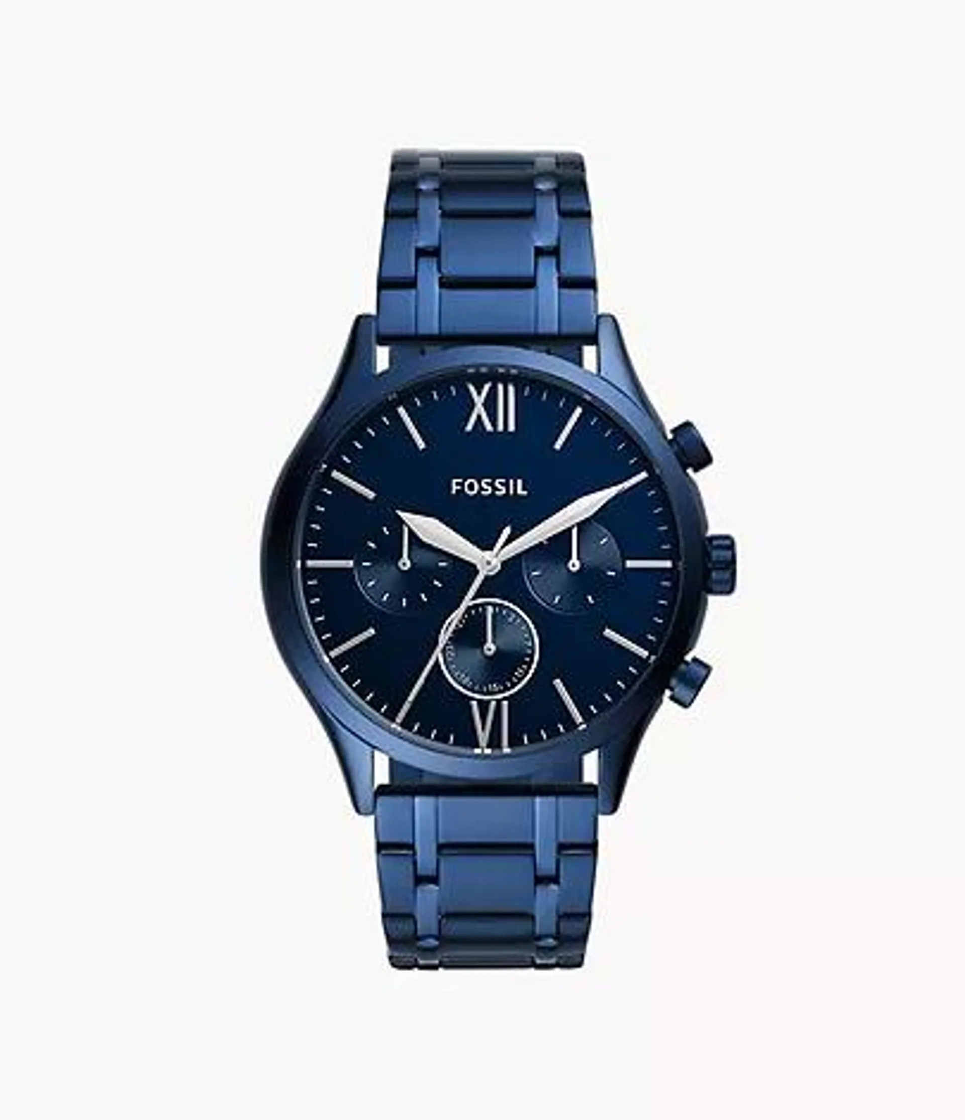 Reloj Fenmore de acero inoxidable en tono azul marino con movimiento multifunción