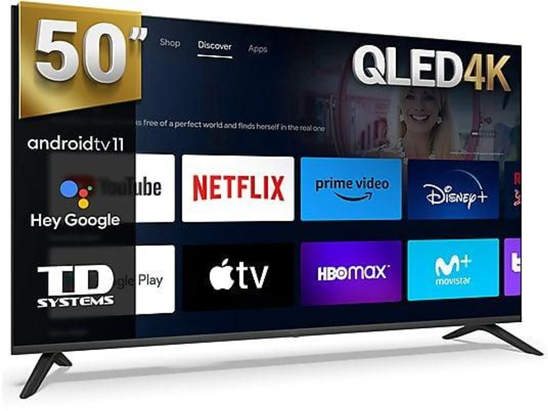 TV QLED 50" - TD SYSTEMS PRIME50C19GLQ Hey Google, UHD 4K, Arm Cortex A53x4, Smart TV, DVB-T2 (H.265), Negro