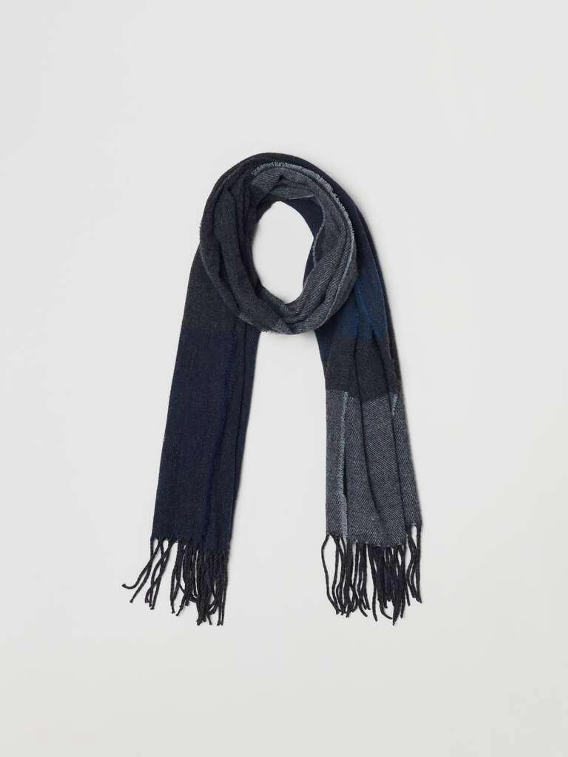 Colour block scarf with fringe