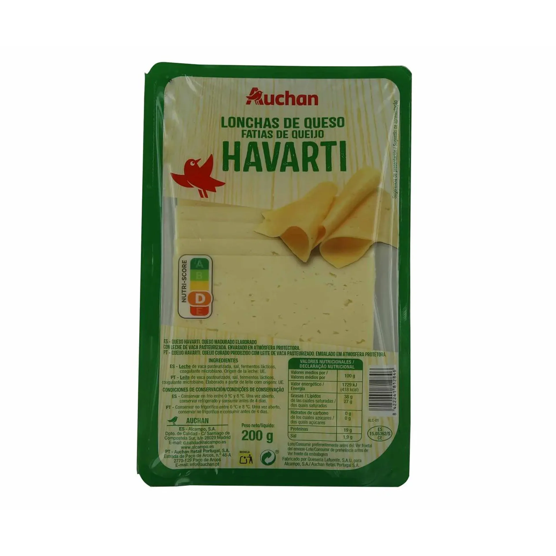 AUCHAN Queso Havarti en lonchas 200 g. Producto Alcampo