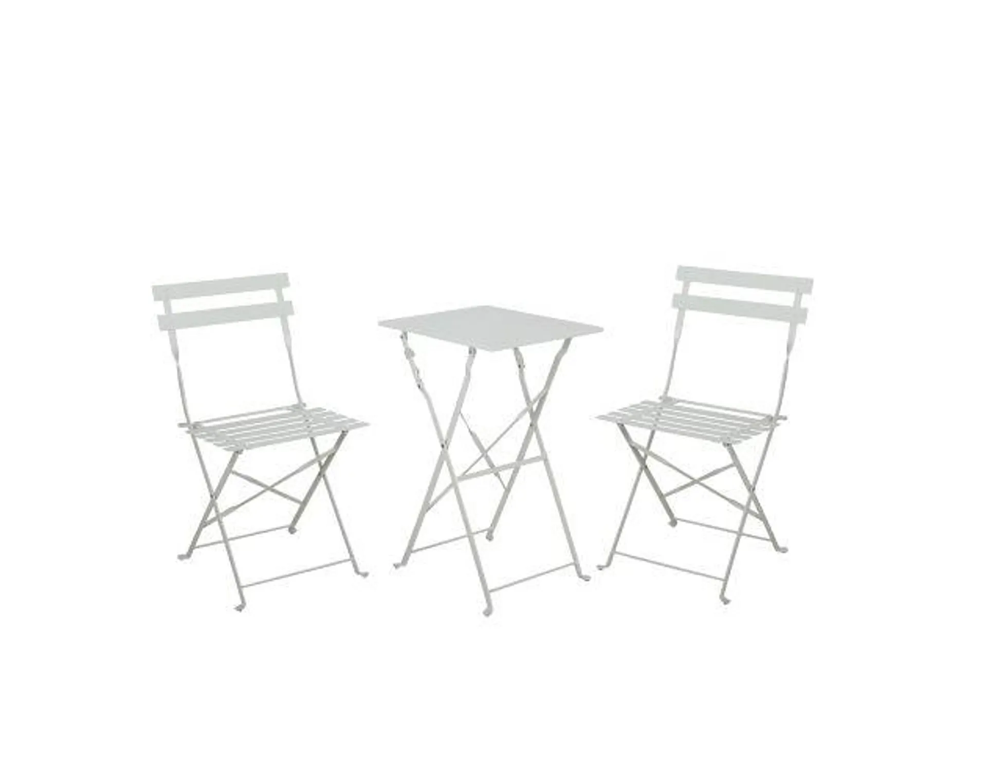 Conjunto de terraza plegable metálico de 2 sillas y mesa cuadrada blanco