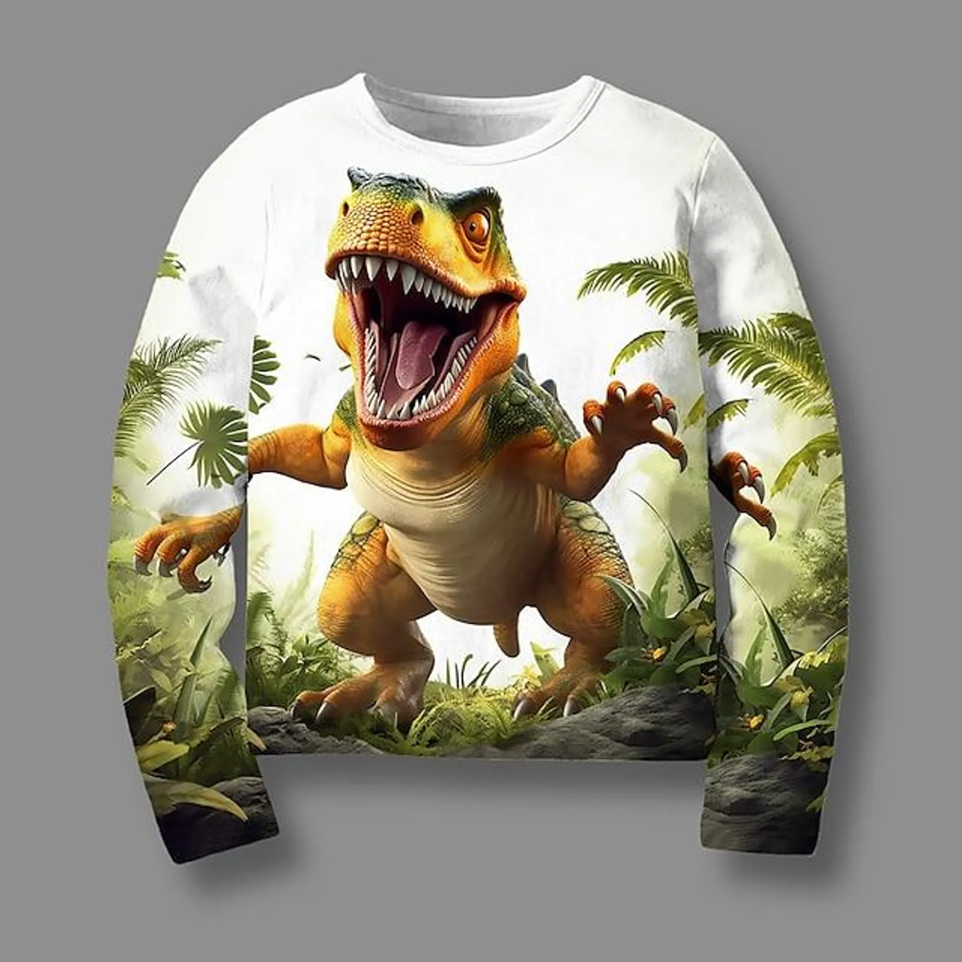 Chico 3D Graphic Animal Dinosaurio Camiseta Manga Larga Impresión 3D Verano Primavera Otoño Deportes Moda Ropa de calle Poliéster Niños 3-12 años Exterior Casual Diario Ajuste regular