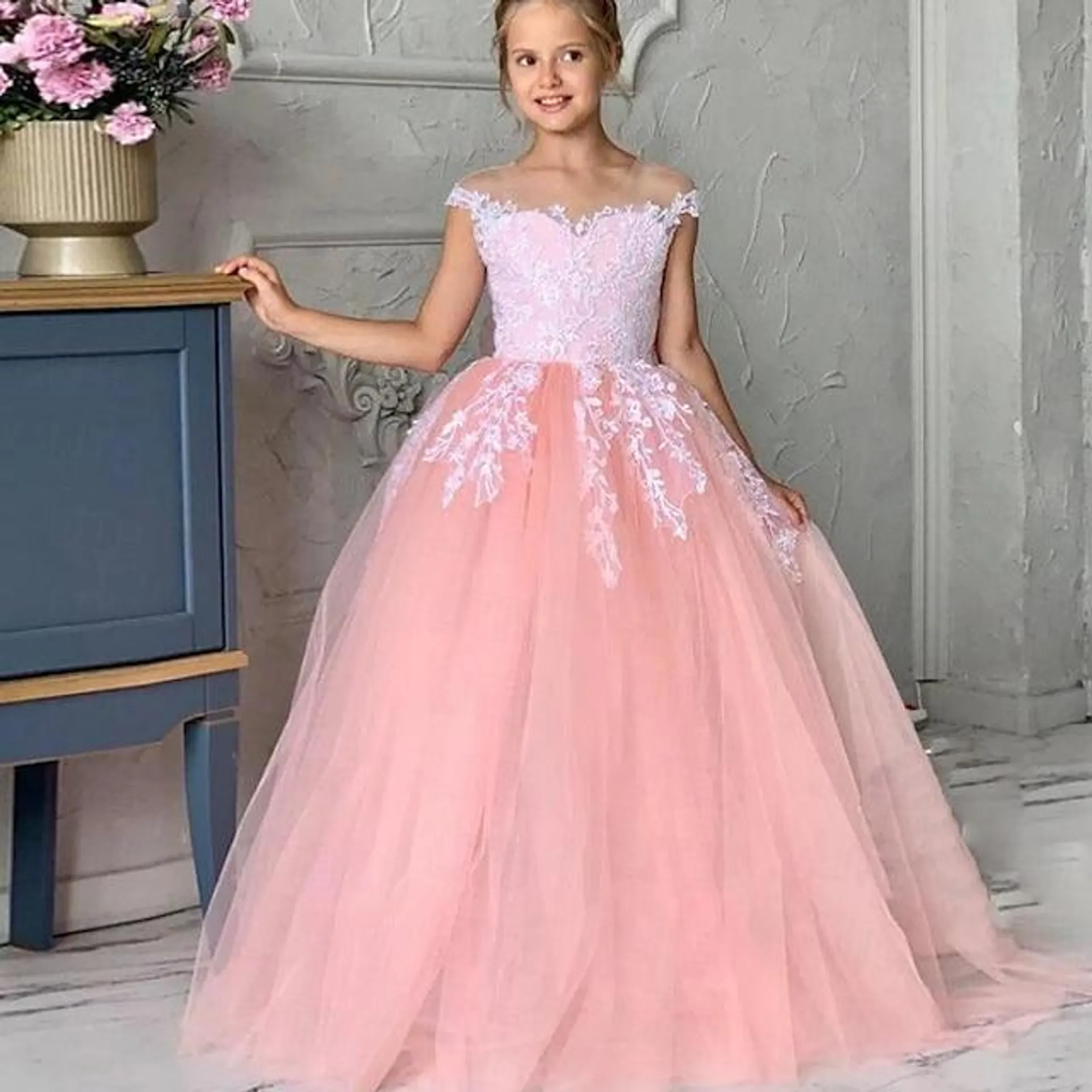 Niños Chica Vestido de Fiesta Color sólido Manga Corta Rendimiento Boda Malla Princesa Dulce Malla Hasta el Gemelo Vestido tubo Vestido de Tul Vestido de niña de las flores Verano Primavera Otoño