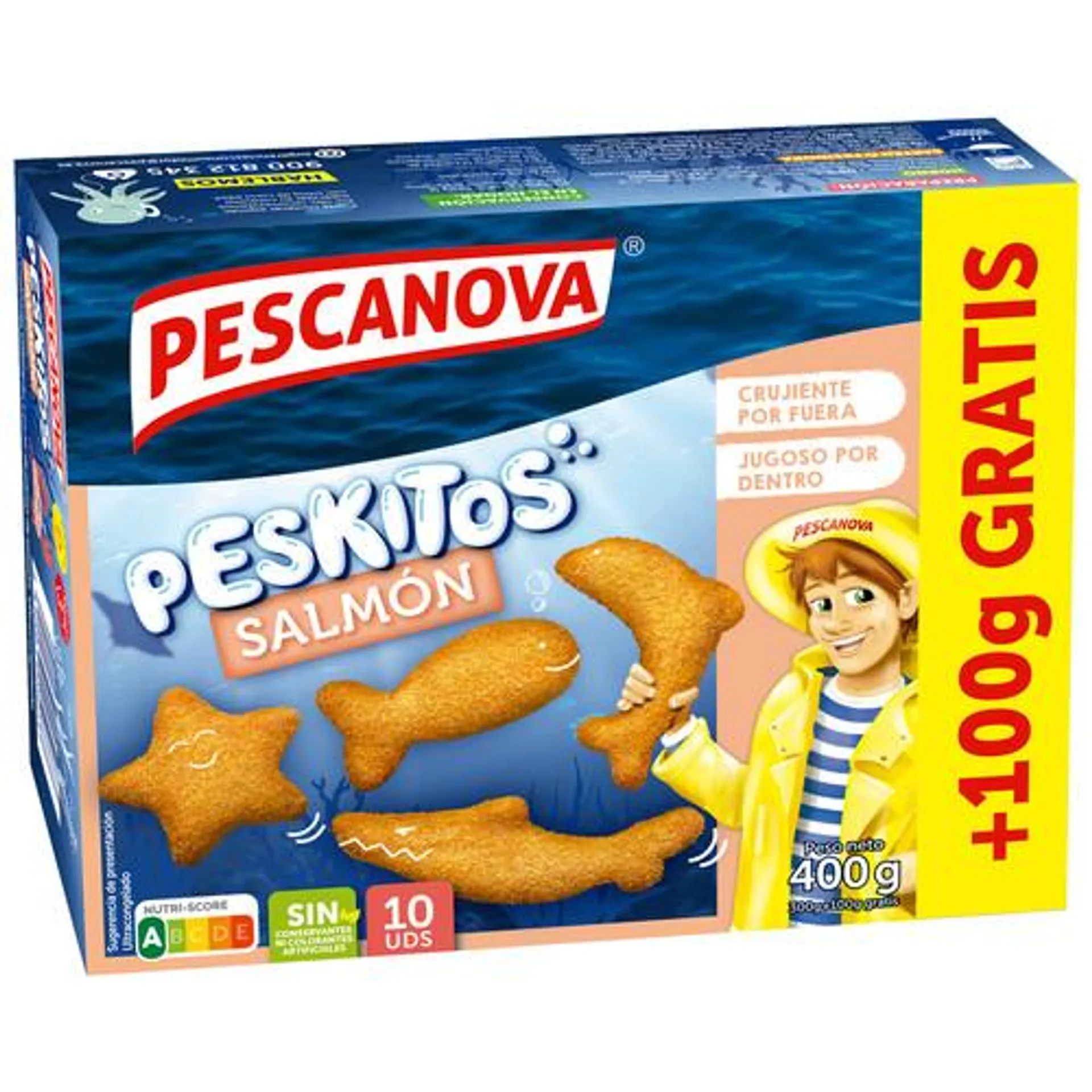 PESCANOVA Salmón rebozado y ultracongelado con formas de peces 300 grs. + 100 grs Gratis