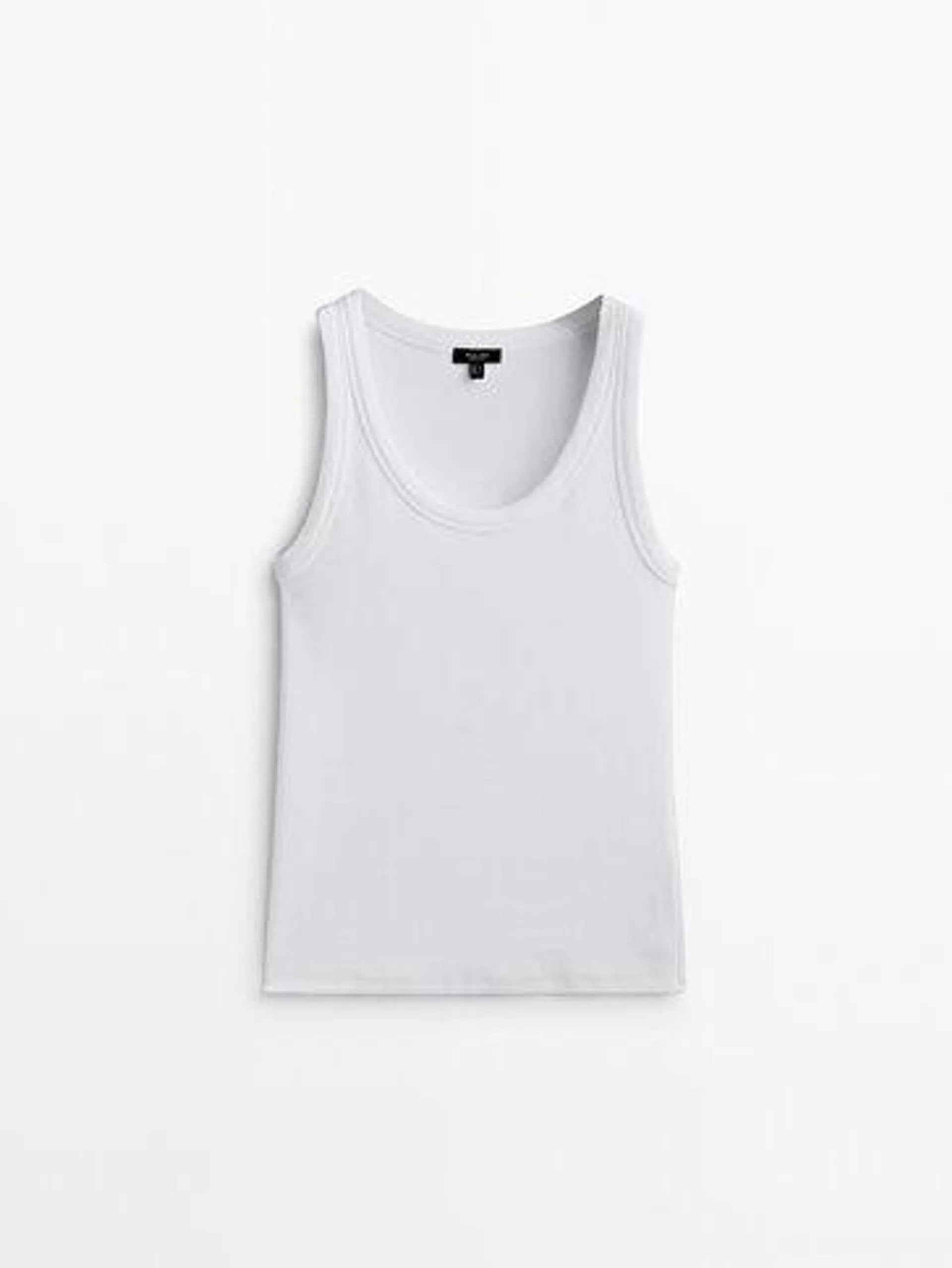 Camiseta canalé mezcla algodón manga sisa