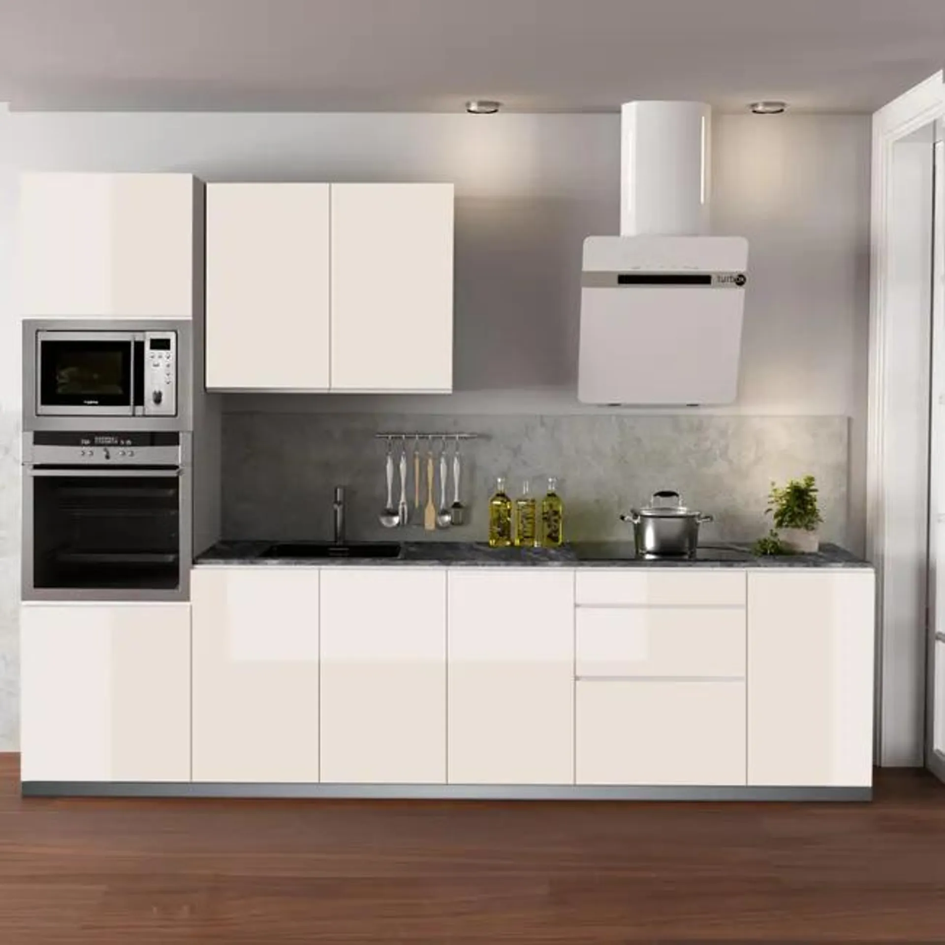 Cocina en kit Mikonos 300 cm con 1 módulo alto + 4 módulos bajos