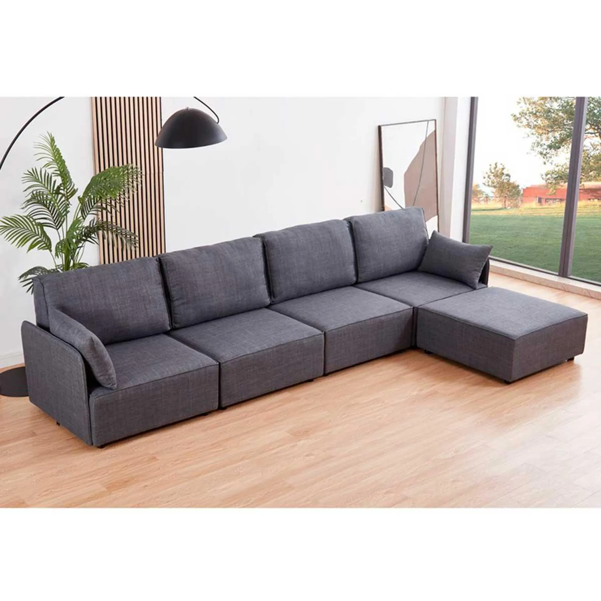 Sofá chaiselongue modular Mou 4 plazas con 2 cojines 93x366x183 cm