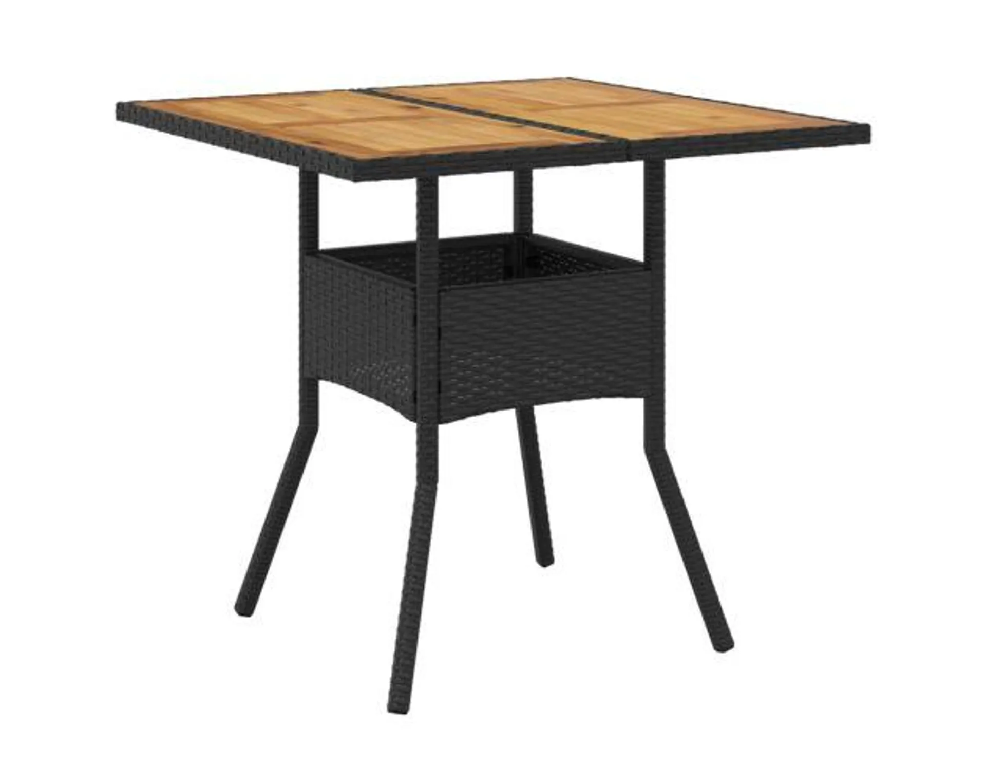 vidaXL mesa de jardín superficie de madera ratán pe negro 80x80x75 cm