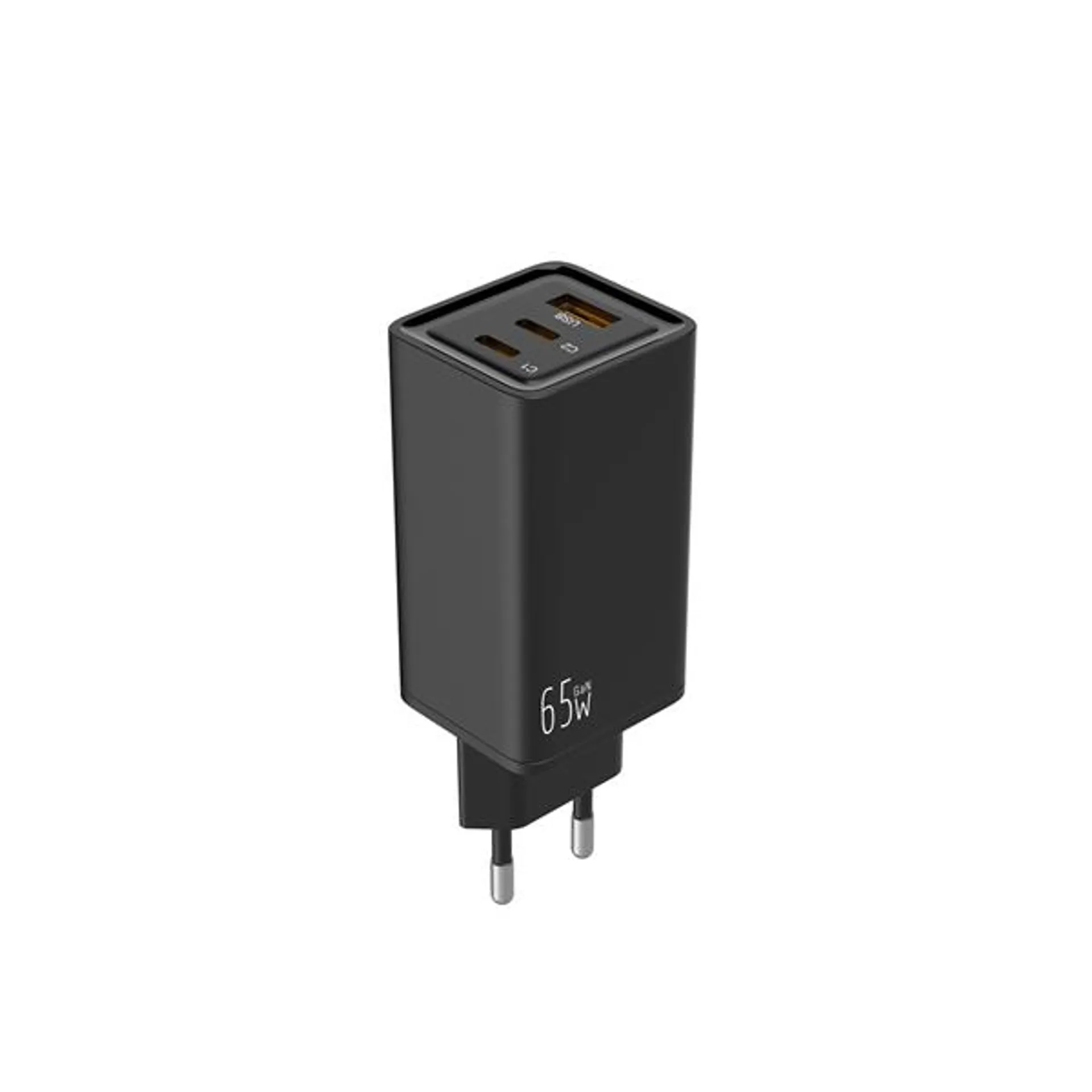 LEOTEC CARGADOR 65W GAN CARGA RAPIDA 2 USB TIPO-C PD 1 USB-A NEGRO