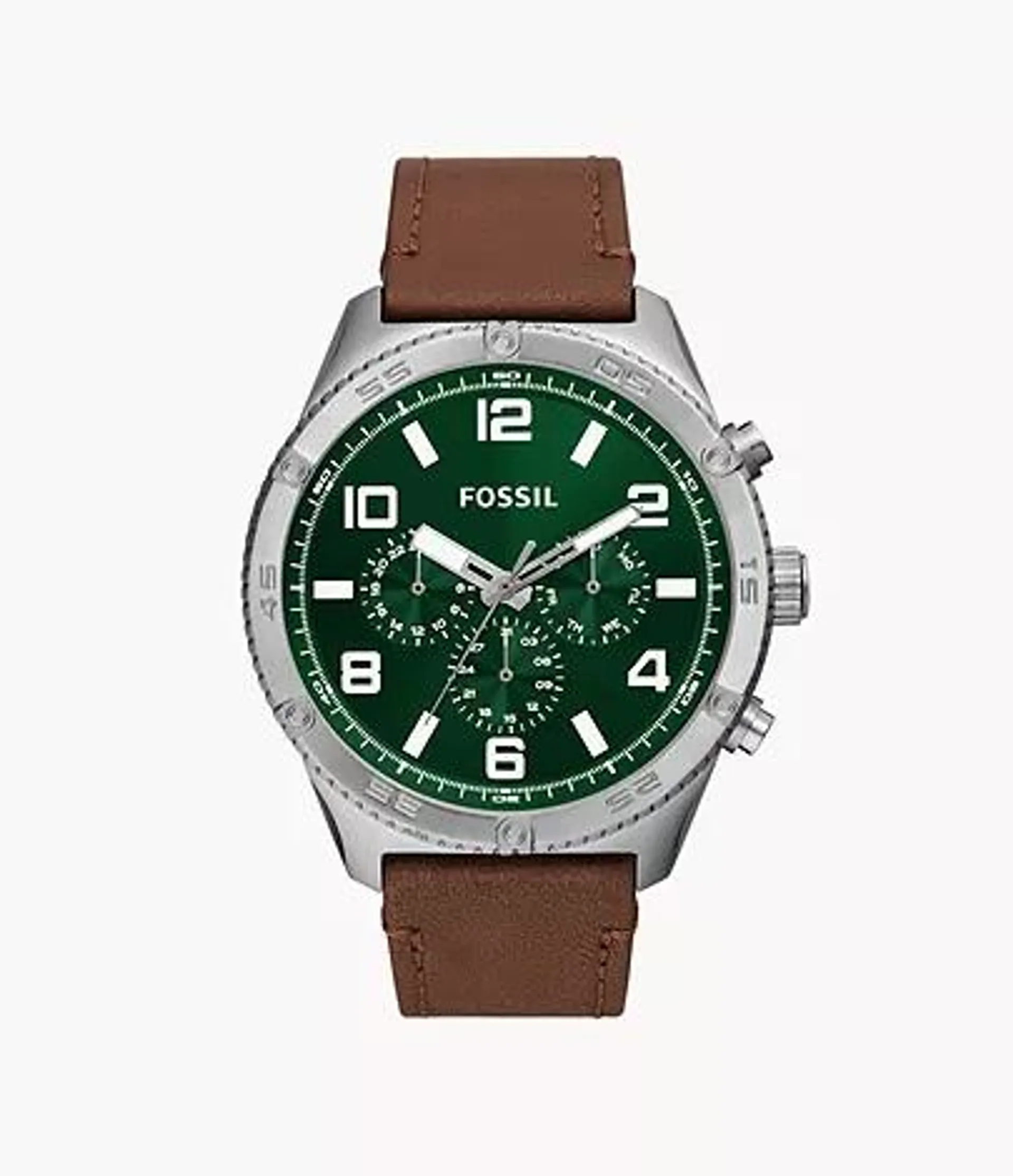 Reloj multifunción Brox de piel marrón