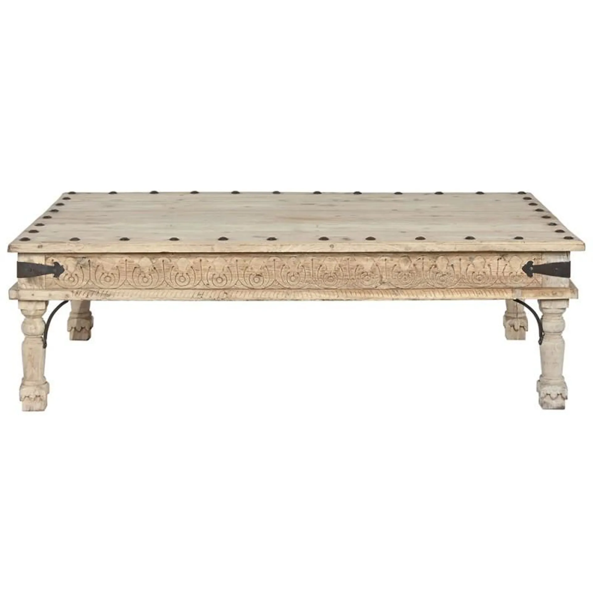 Carved wood coffee table 150cm