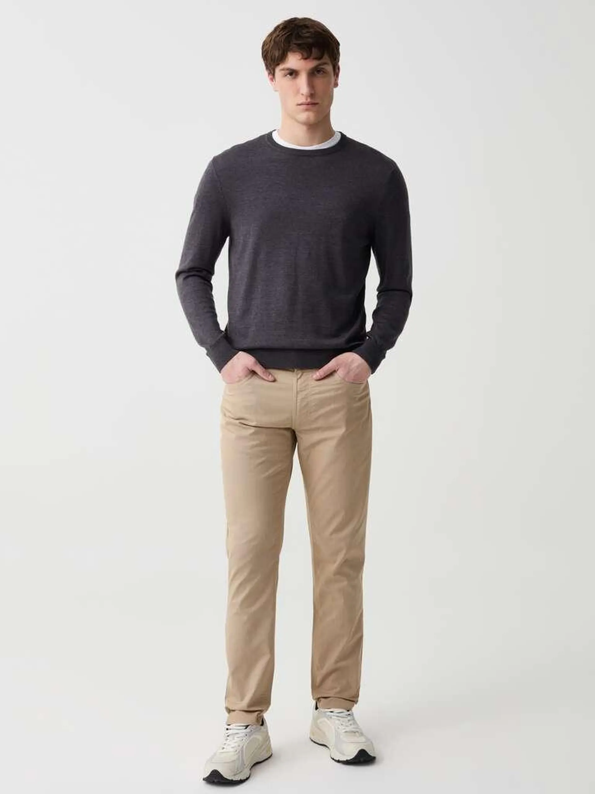 Champagne Five-pocket trousers with micro weave