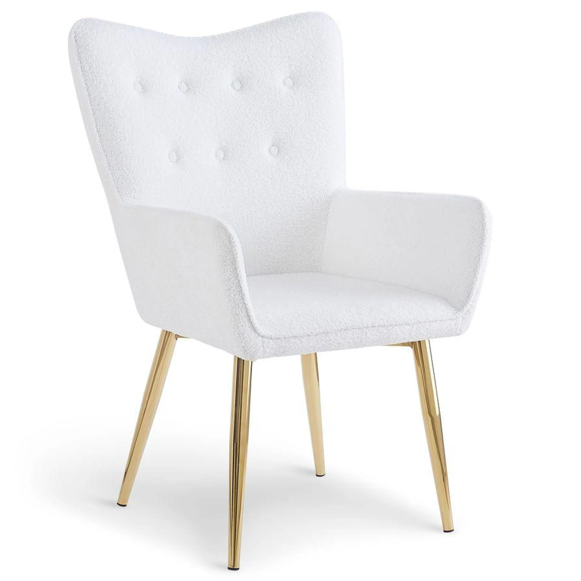 Sillón cocooning Nadol tela efecto borrego blanco y patas doradas