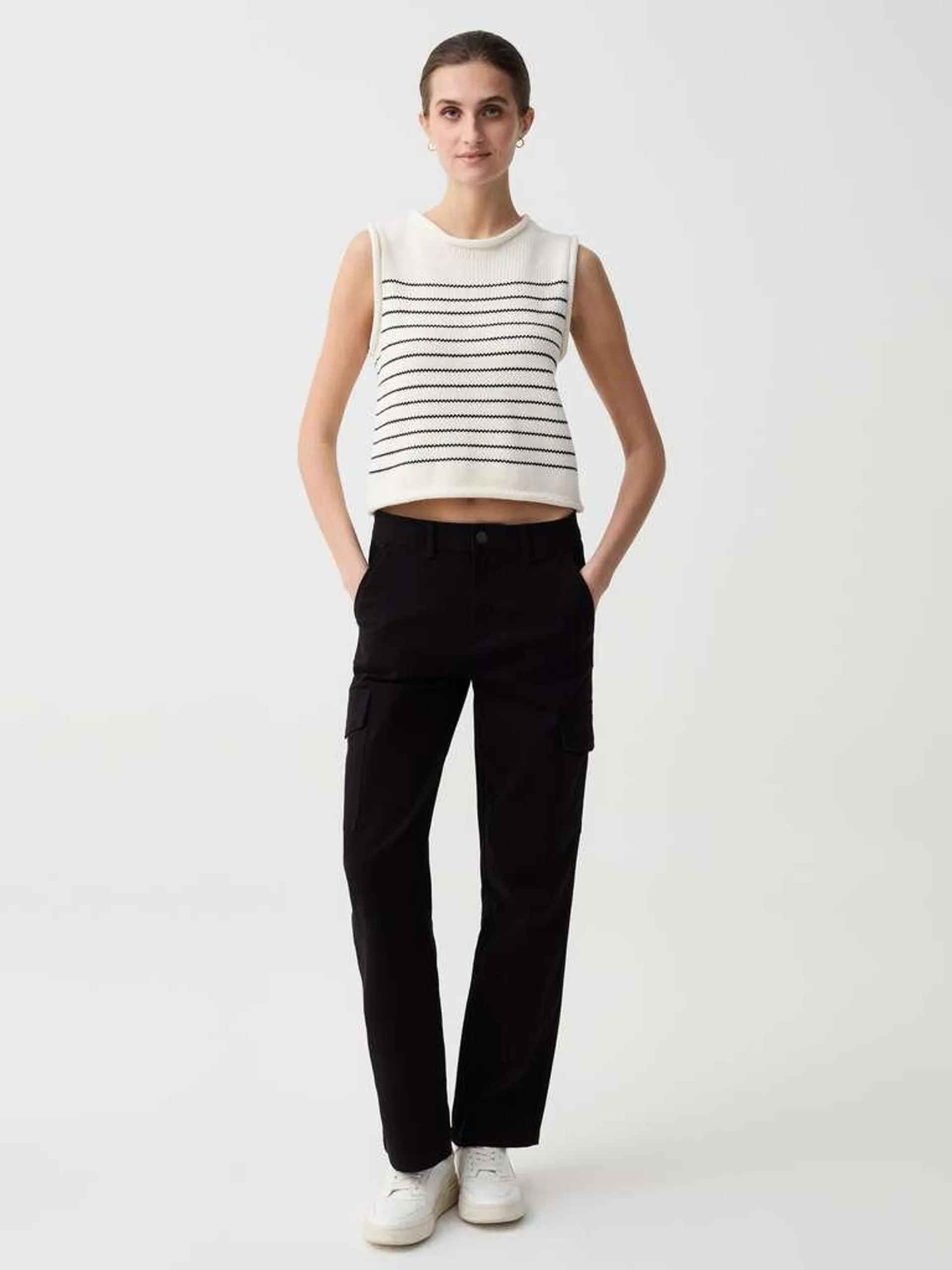 Black Cargo trousers in stretch cotton