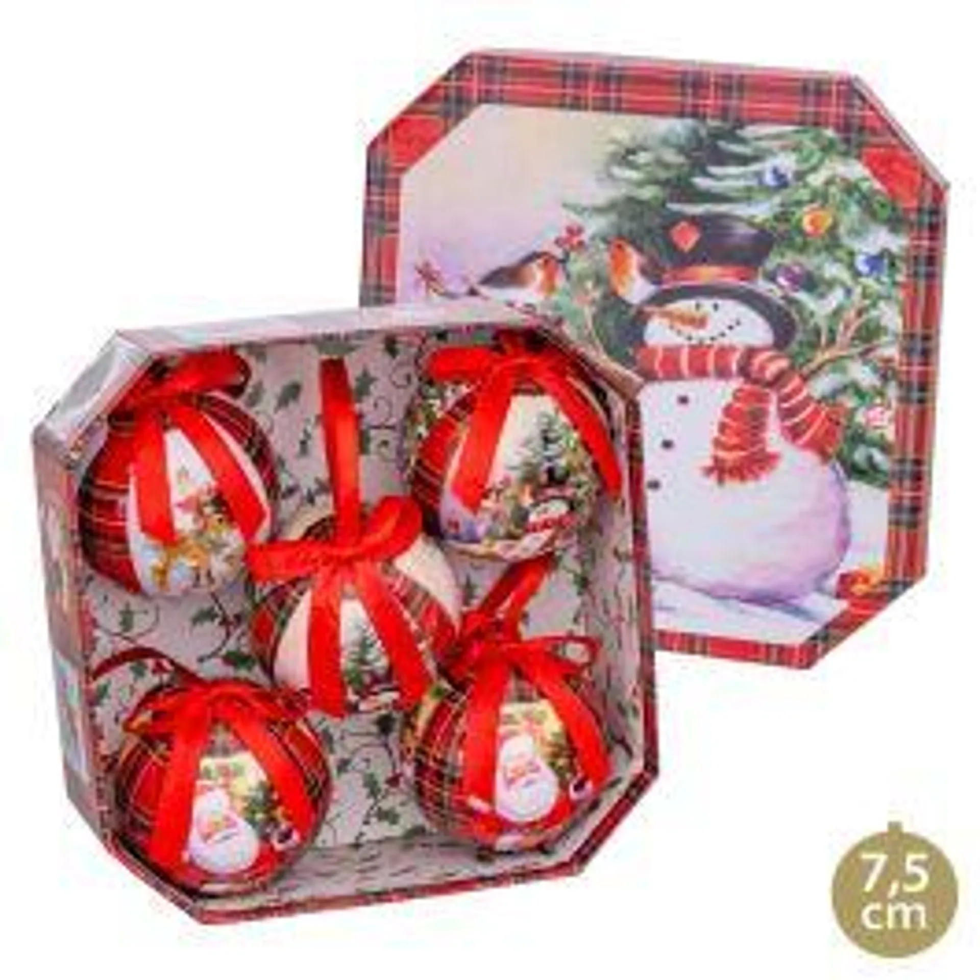 Adorno navidad 7,5x7,5x7,5 bolas juinsa memory muñeco nieve 720482 5 pz