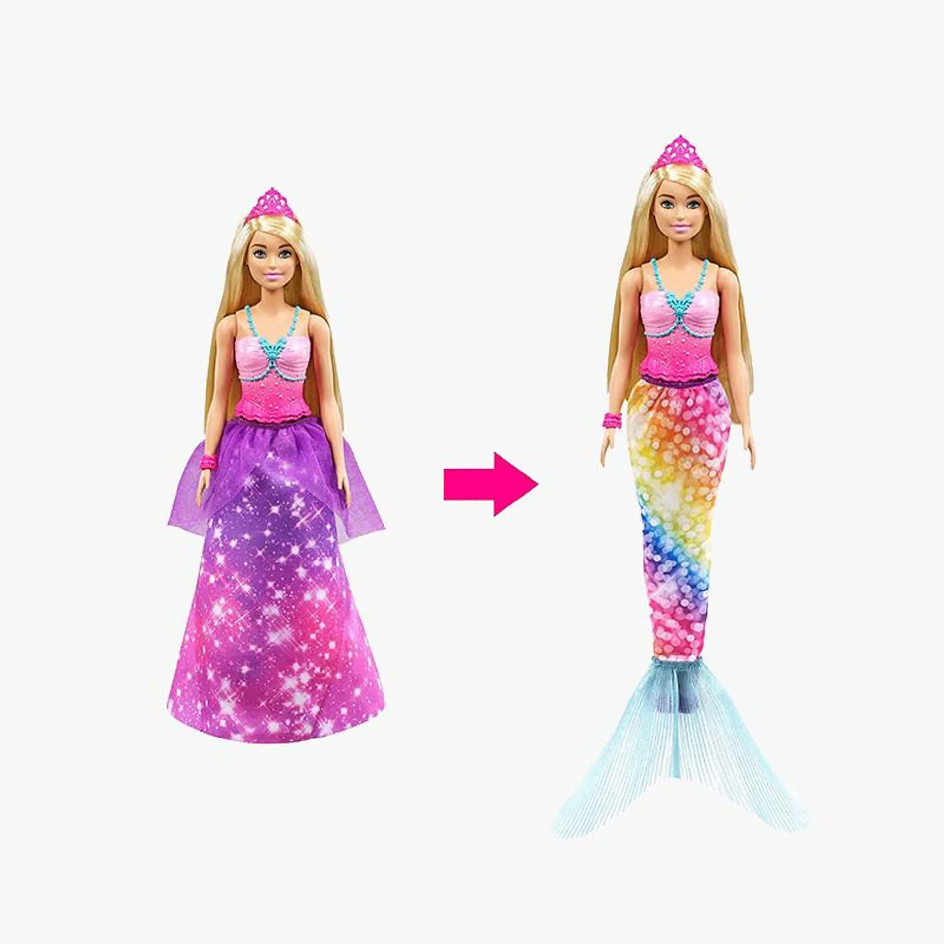 BARBIE DREAMTOPIA PRINCESA Y SIRENA CON 3 LOOKS Y ACCESORIOS