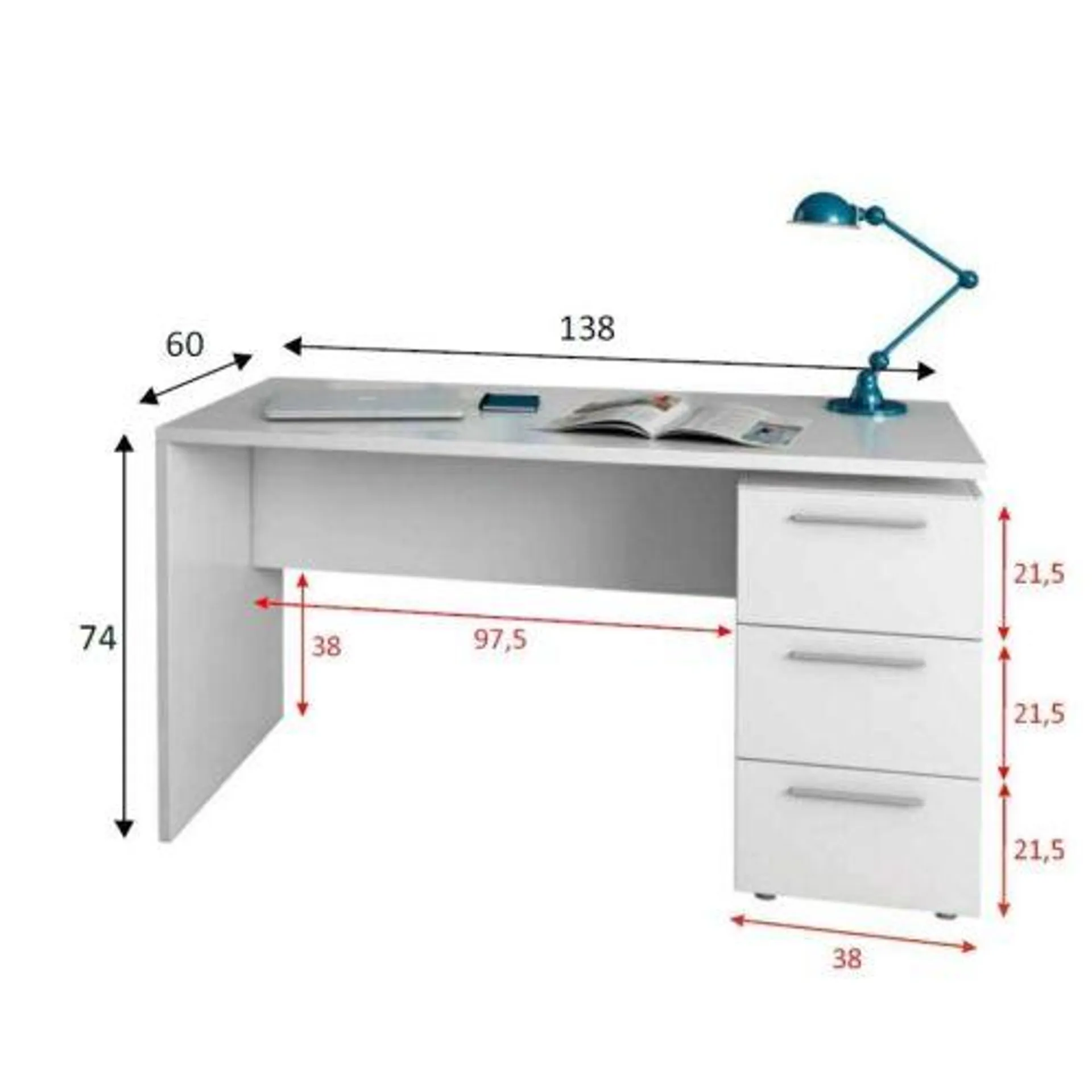 Mesa de ordenador de melamina con 3 cajones Color Blanco Artik 004605A