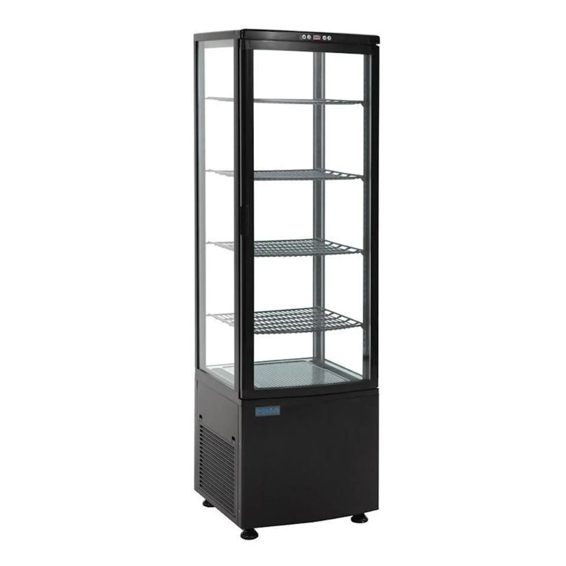 Vitrina refrigerada con puerta curva, 4 estantes, plástico/cristal, 169 x 51,5 x 48,5 cm, refrigeración por aire, 235 L, negra, Polar DP289