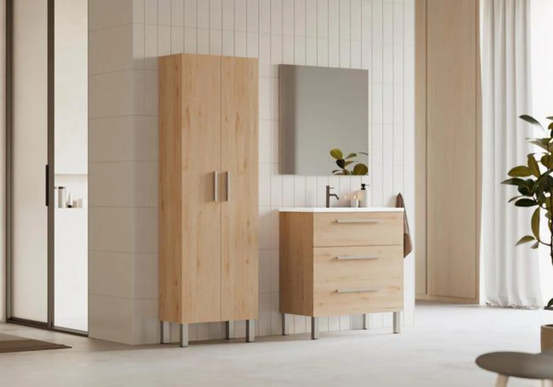 Mueble de baño con lavabo Madrid roble 80x45 cm Ver detalles del producto
