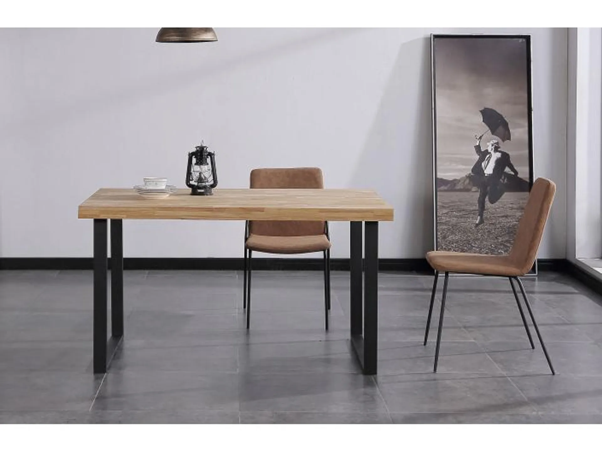 Mesa de comedor fija de 140 cm color natural roble-negro