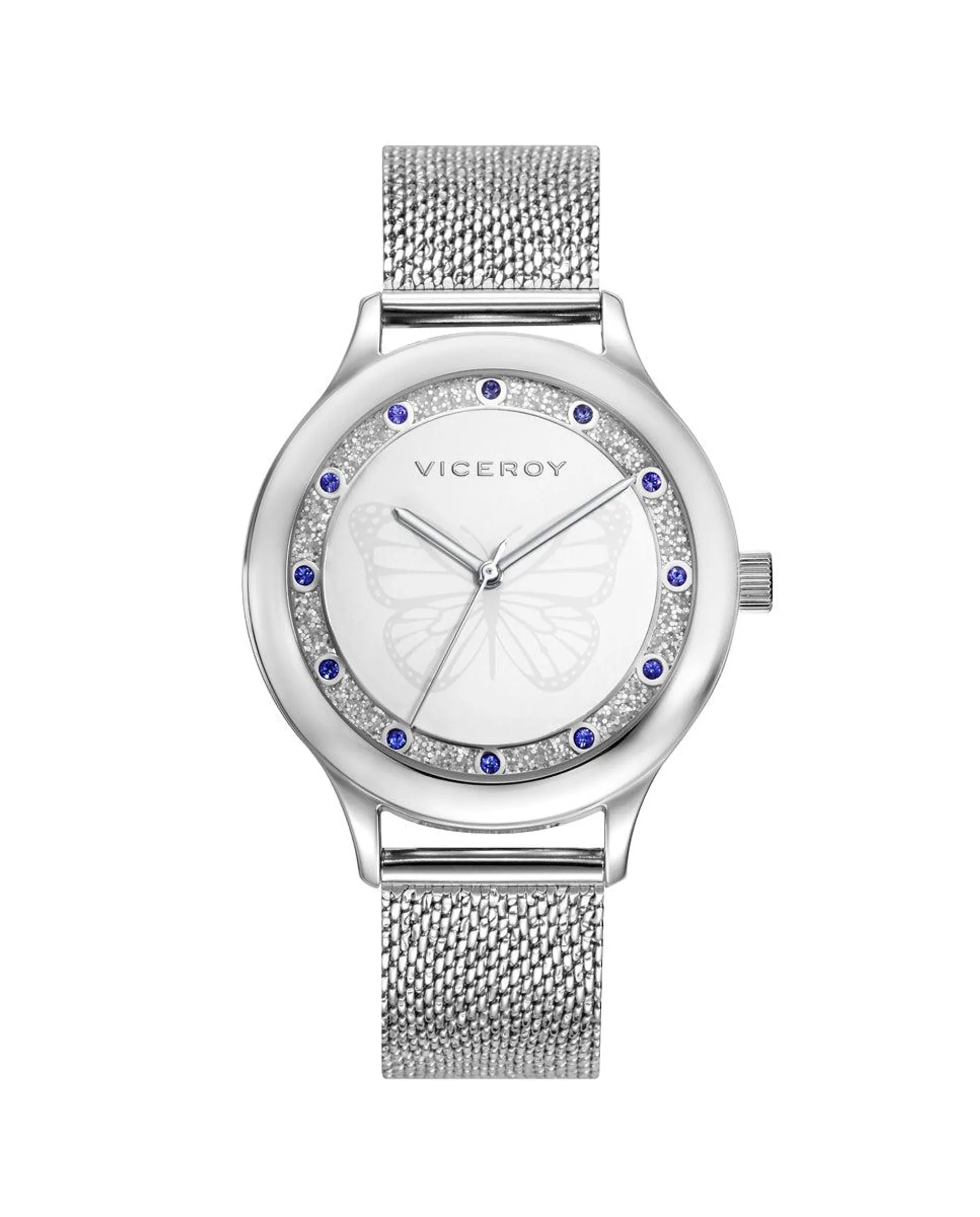 Reloj de mujer Kiss de acero con esfera blanca y bisel interior glitter con circonitas