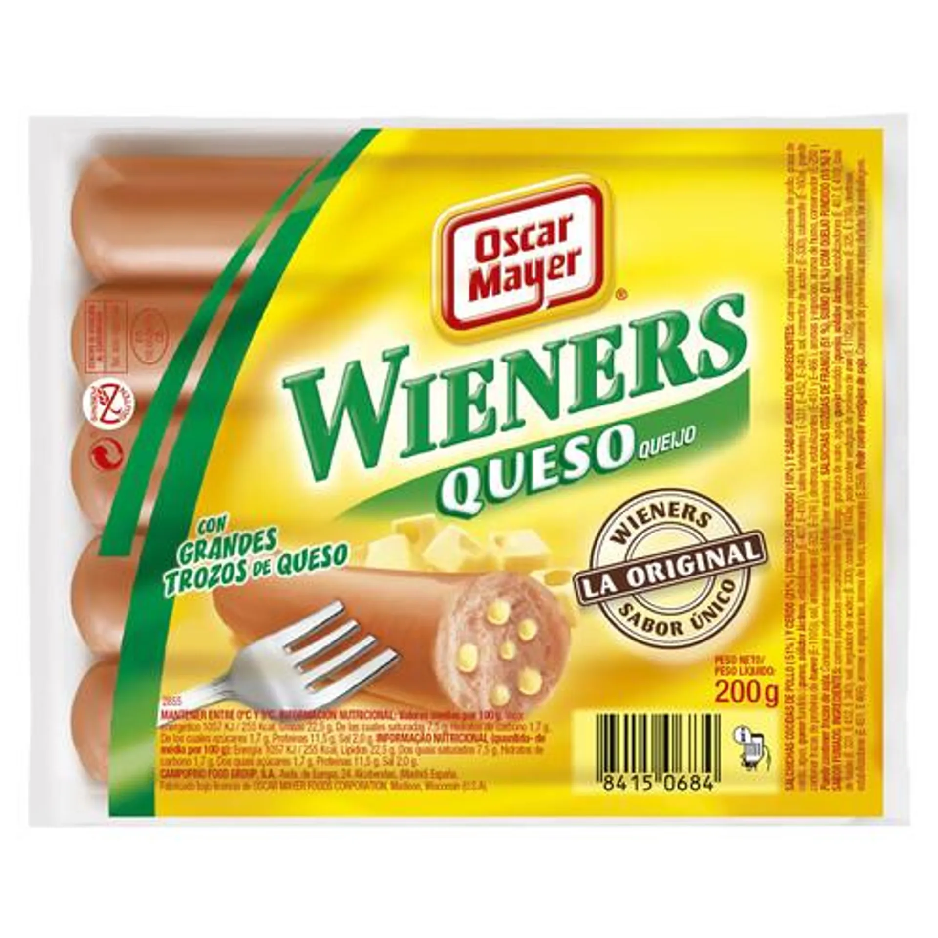 OSCAR MAYER Salchichas cocidas de cerdo y pollo con queso fundido y sabor ahumado OSCAR MAYER Wieners 200 g.