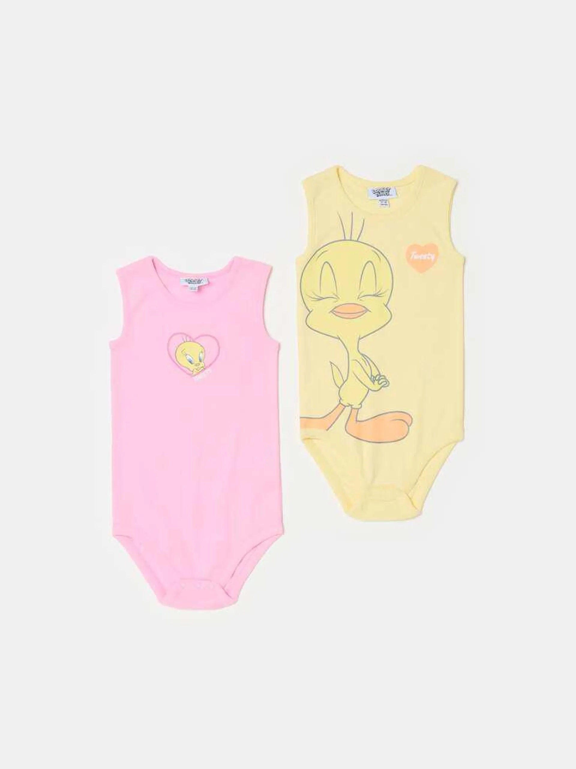 Two-pack organic cotton bodysuits with Tweetie Pie print Jaune/rose