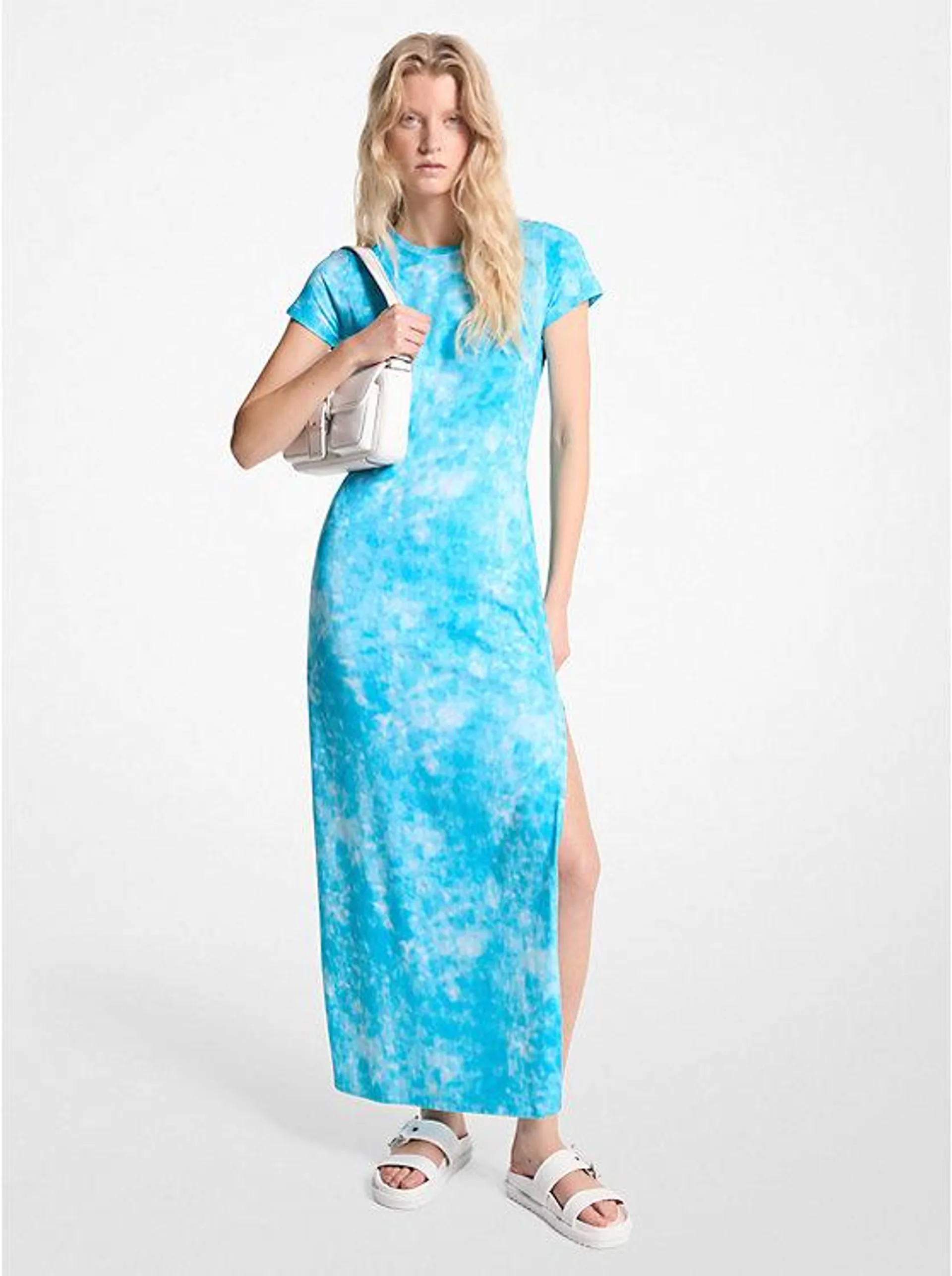 Vestido maxi de algodón elástico con estampado tie-dye